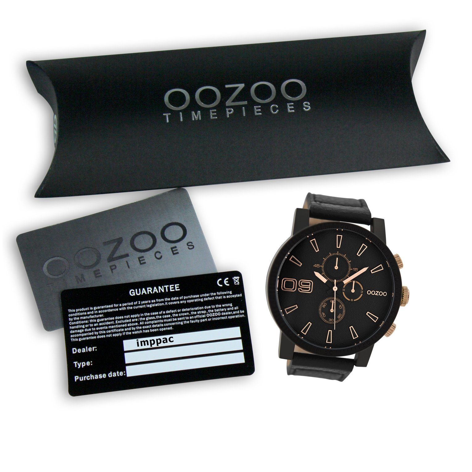 Herren Uhren OOZOO Quarzuhr UOC9034A Oozoo Herren Armbanduhr schwarz Analog, Herrenuhr rund, extra groß (ca. 50mm), Lederarmband