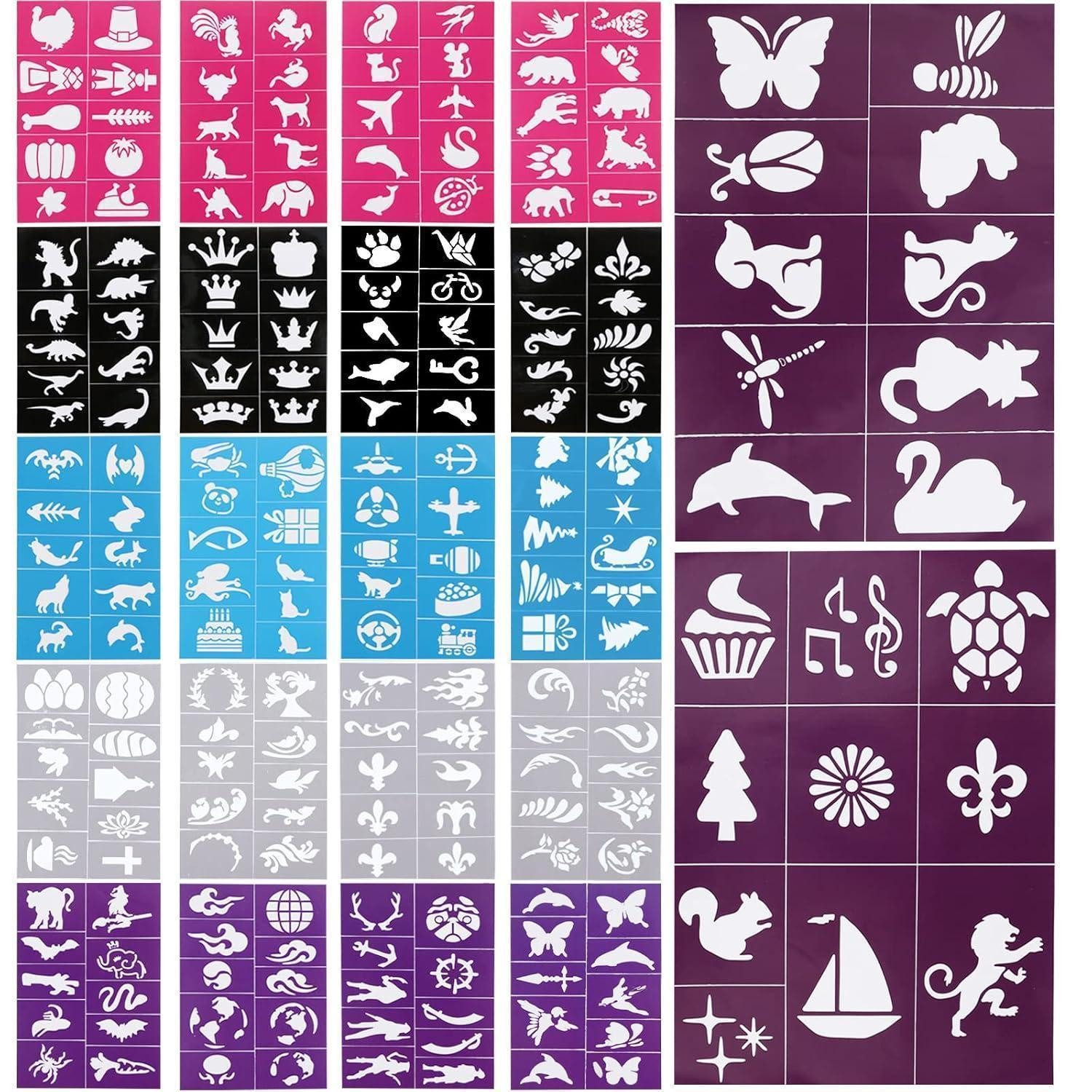 LuxusKollektion Kindertattoo 22 Blatt Tattoo Schablonen Set für Kinder, 240 Stück Wiederverwendbare
