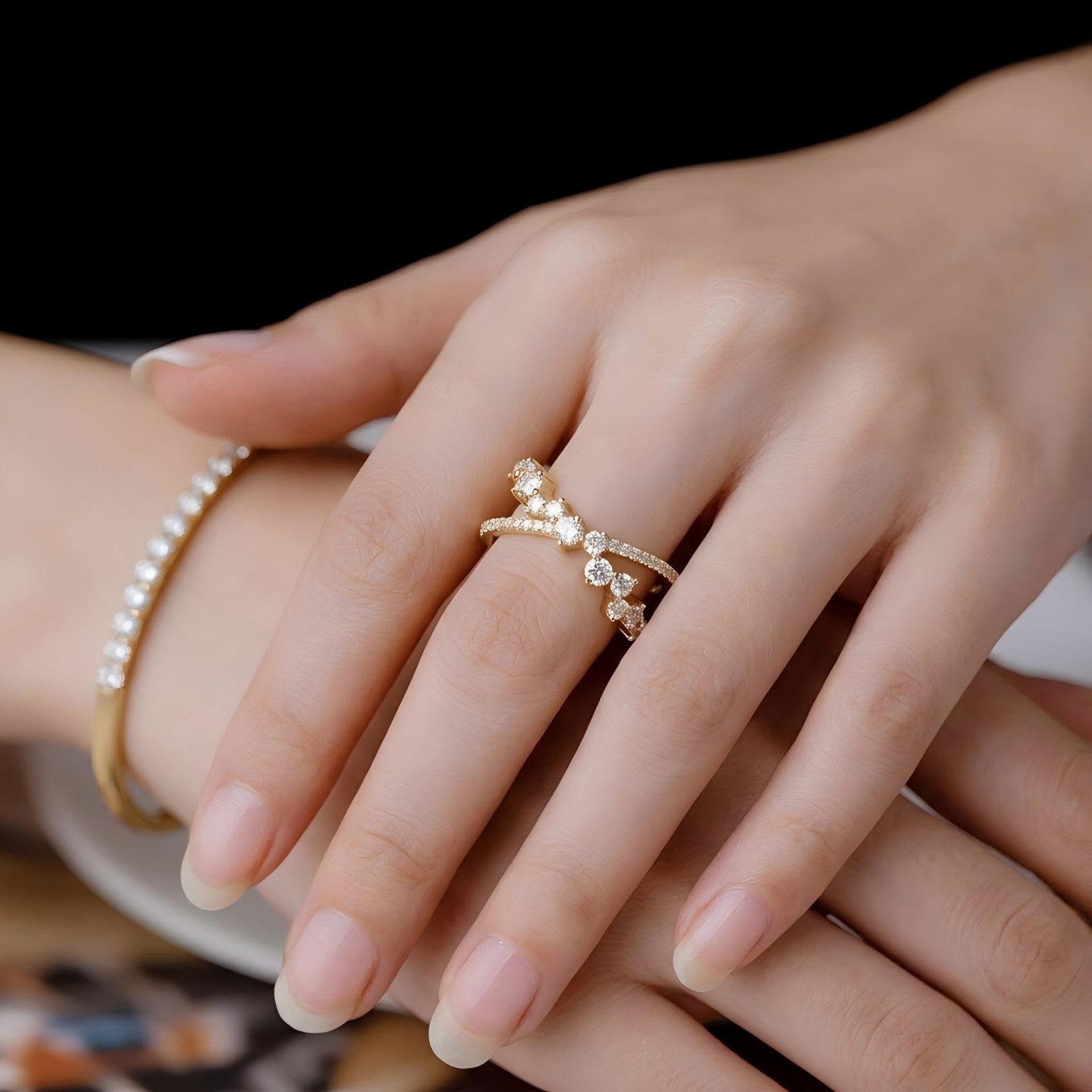 Jumpeak Diamantring Diamantringe für Damen, Ringe aus 585er Gold für Damen, Eheringe, Ring für den Ringfinger, Ring aus echtem Gold, Geschenk für Damen – Bild 3 von 5