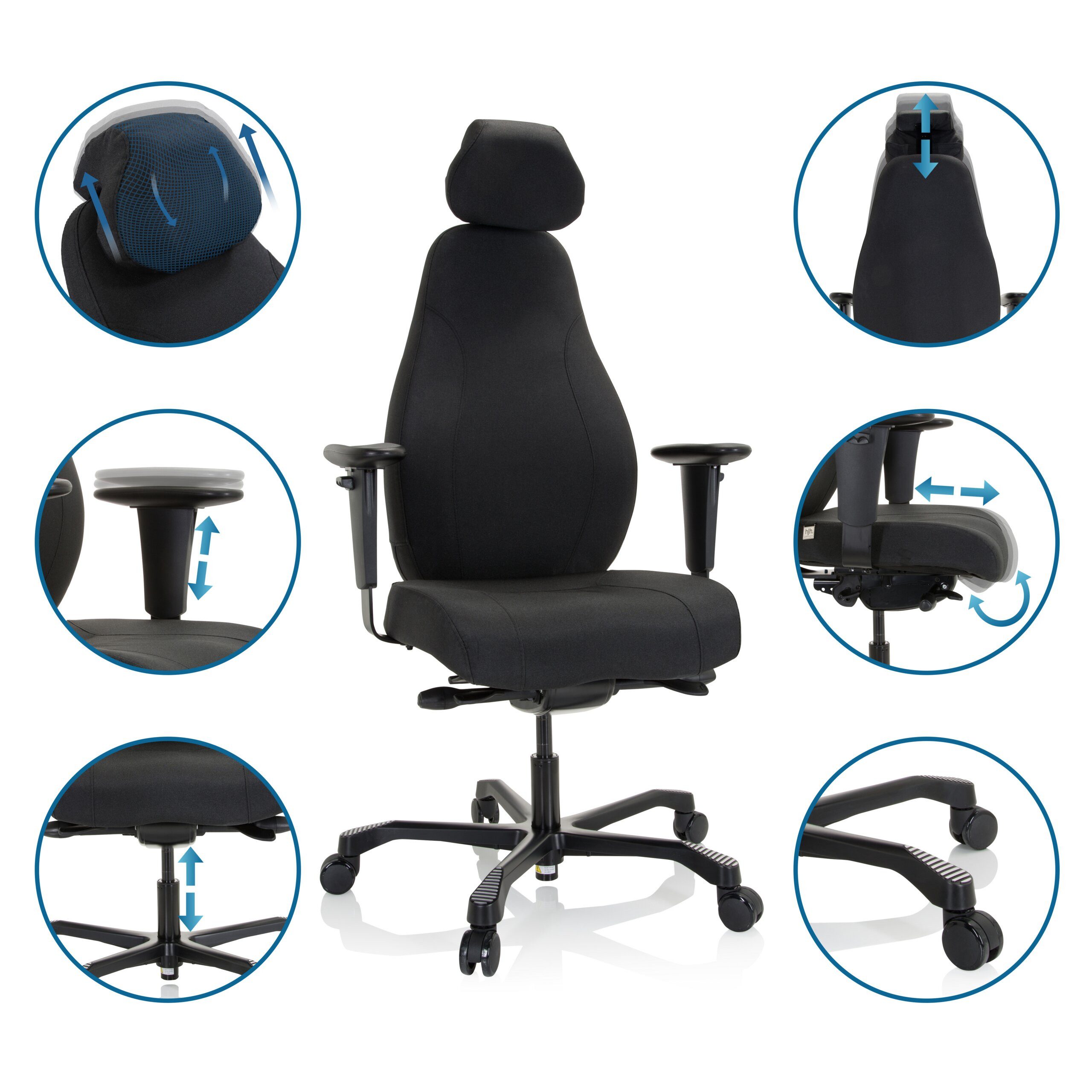 hjh OFFICE Chefsessel Profi Chefsessel Resistio Xxl Stoff, Drehstuhl Bürostuhl ergonomisch