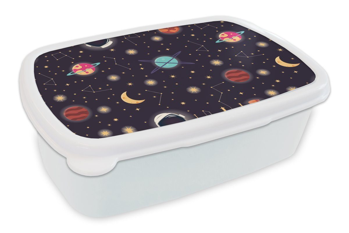 MuchoWow Lunchbox Weltraum - Tierkreis - Sterne - Design - Universum, Kunststoff, (2-tlg), Brotbox für Kinder und Erwachsene, Brotdose, für Jungs und Mädchen weiß