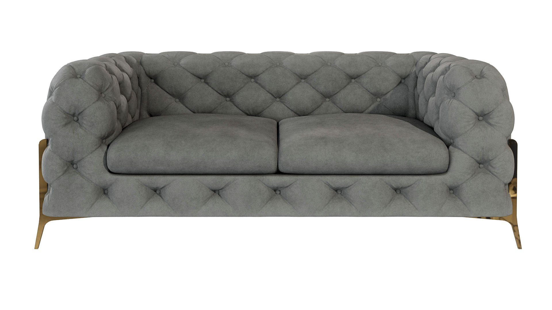 Chesterfield Sessel), 3+2+1 2-Sitzer-Sofa, S-Style mit 3-Sitzer-Sofa, Goldene mit Grau Möbel Polstergarnitur 1x Metall Wellenfederung Ashley Füßen, (1x Polstergarnitur 1x