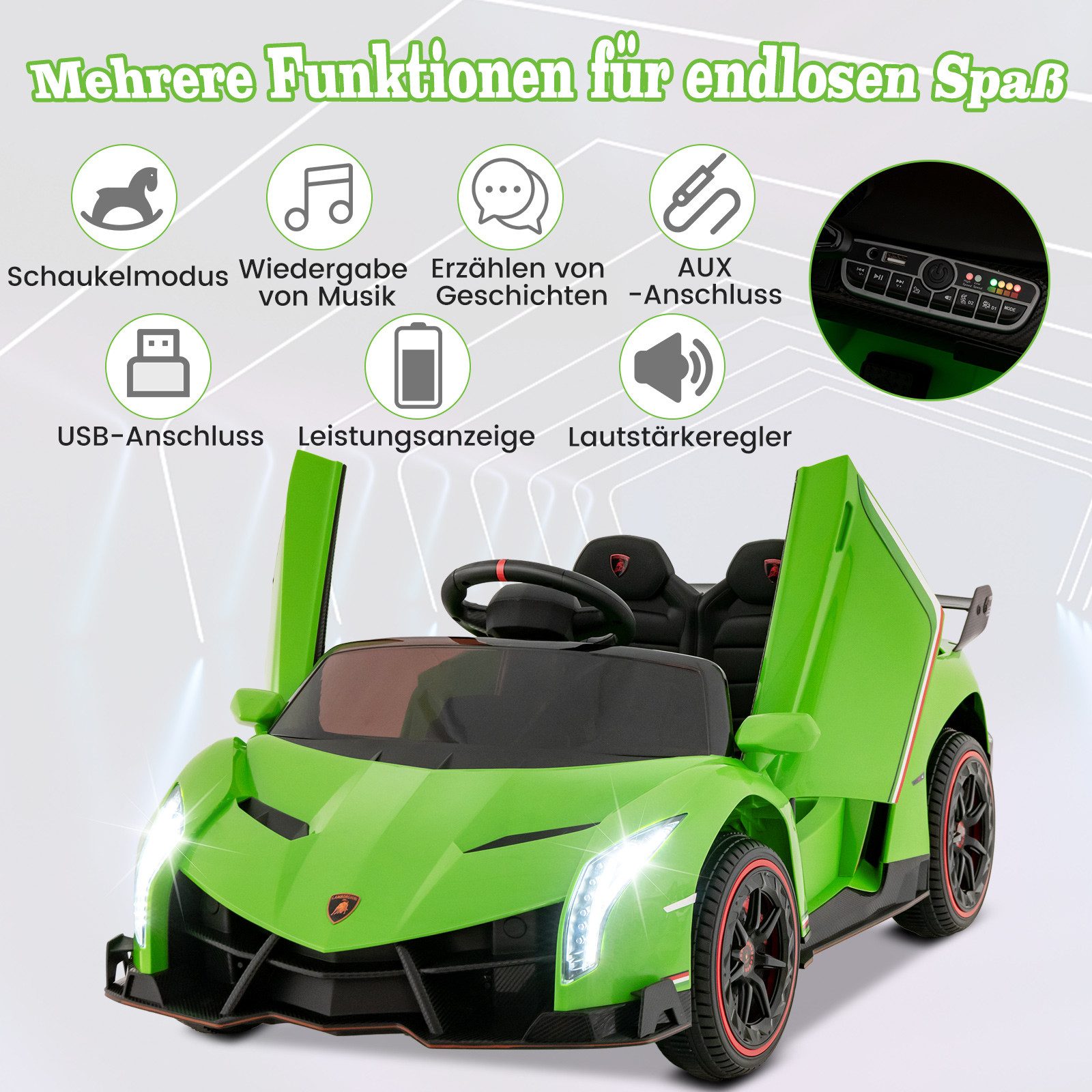 COSTWAY Elektro-Kinderauto, Lamborghini Kinder Elektroauto mit Hupe, Musik