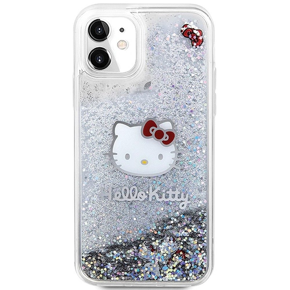 Hello Kitty Handyhülle Glitzerhülle Schutzhülle Hartschale 6,1 Zoll, Flüssigglitzer, Katzenkopf-Motiv, Kratzschutz