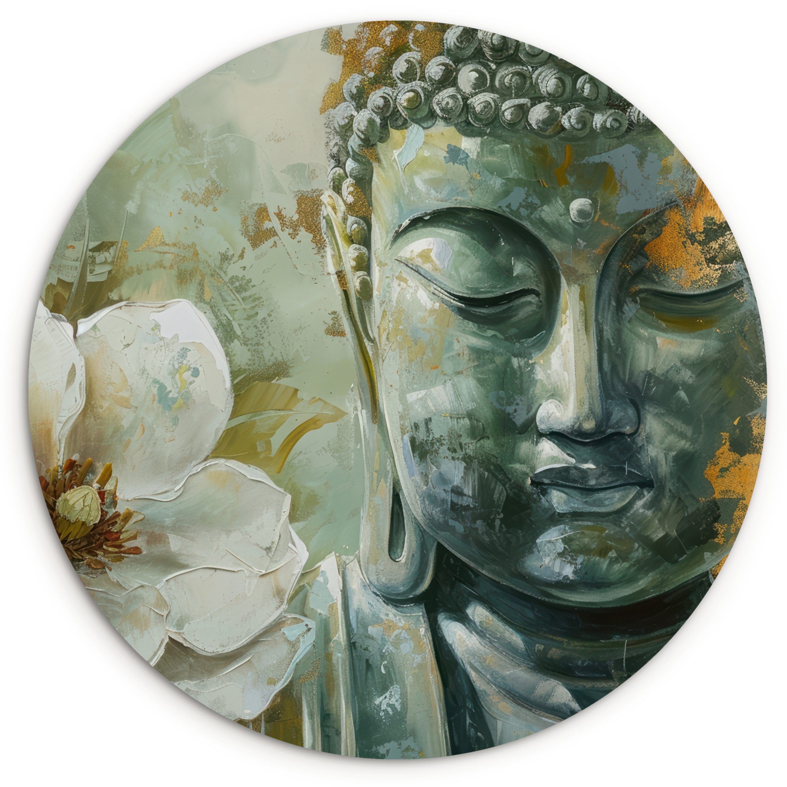 MuchoWow Gemälde Buddha - Grün - Lotusblume - Weiß, Fotodruck (1 St), Kreis günstig online kaufen
