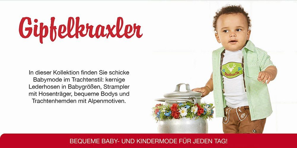 "Hirsch" Unterziehbody Trachtenmode Body Rot-Weiß BONDI 91379, Baby Body Gestreift