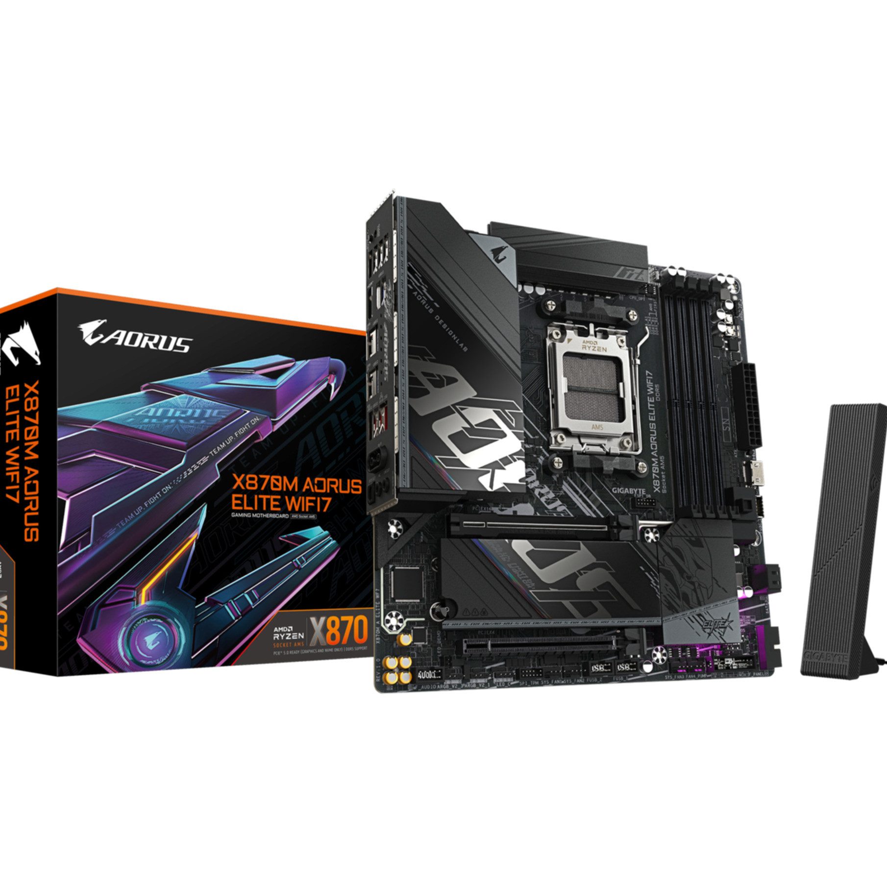 Gigabyte X870M AORUS ELITE WIFI7 Mainboard – Unterstützt AMD Ryzen 9000 CPUs, d Mainboard, Wi-Fi 7 (802.11be)