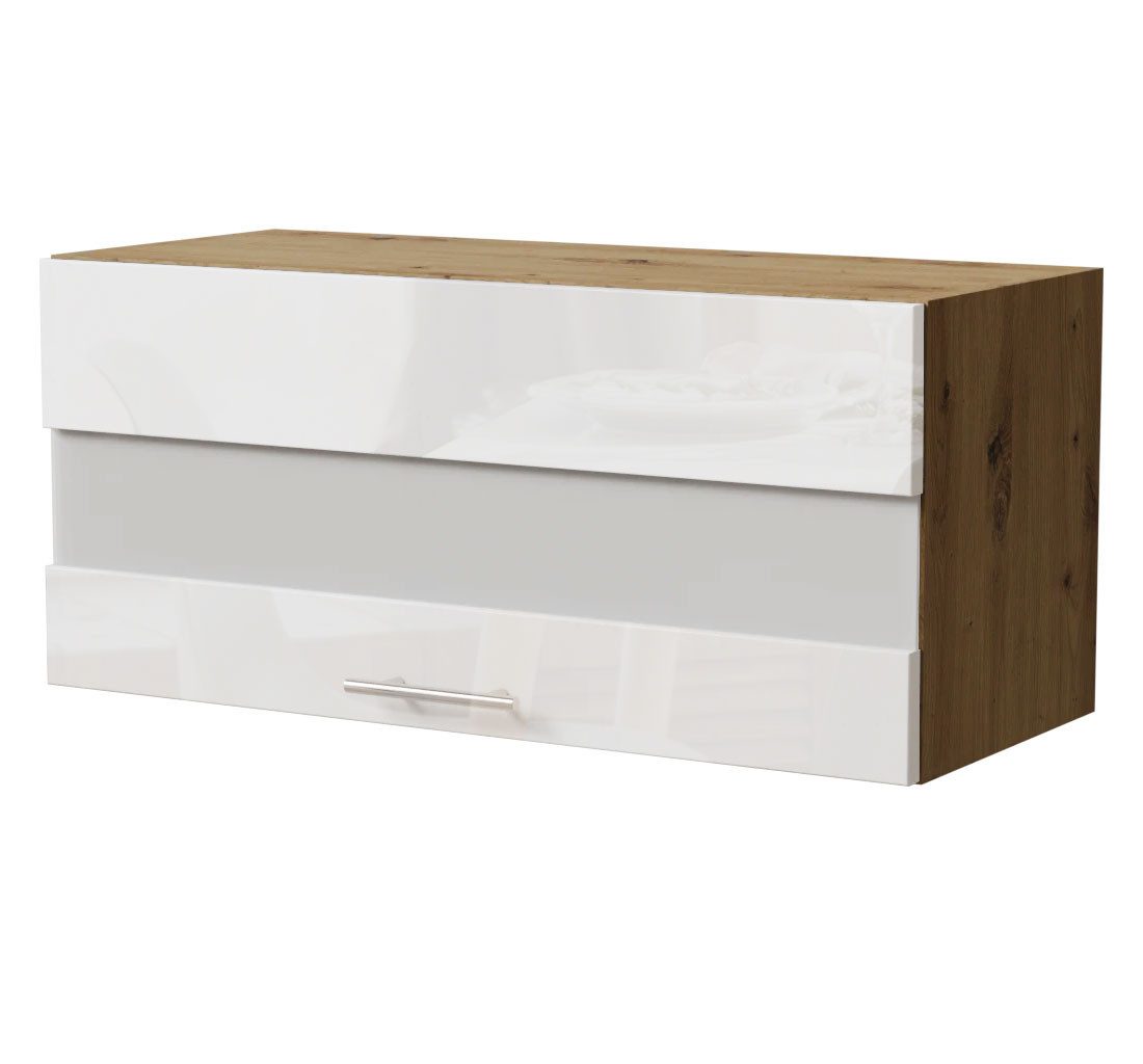 Feldmann-Wohnen Klapphängeschrank Essen (W4BS/80 LAM, 1 Klappe mit Milchglaseinsatz, innen 1 Fach, 1-St., moderne Optik, Acrylfronten mit Glaseffekt) 80x32,5x36cm Weiß Hochglanz / Eiche Artisan Matt