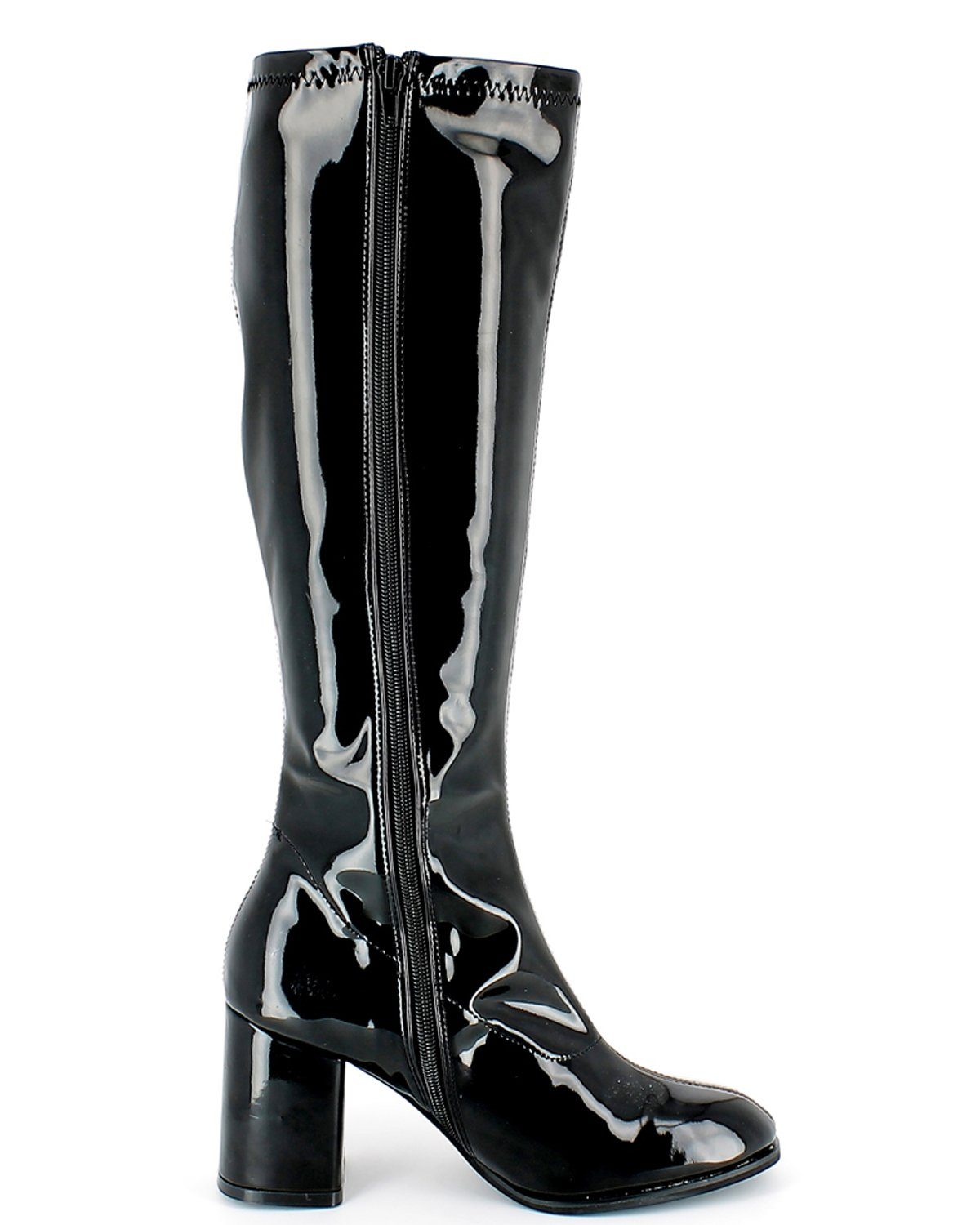 Das Kostümland Gogo Damen Retro Lackstiefel, Schwarz Stiefel – Bild 5 von 5