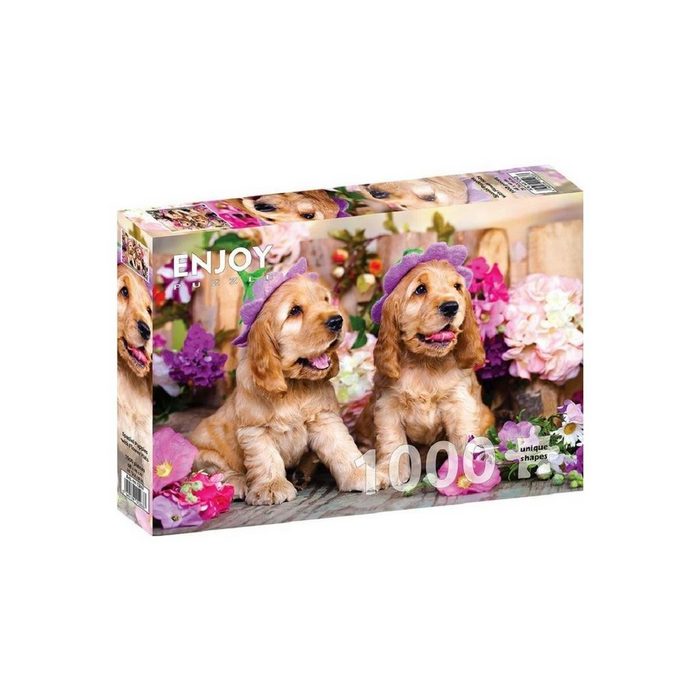 ENJOY Puzzle Puzzle ENJOY-1263 - Spaniel Puppies with Flower Hats Puzzle ... Puzzleteile