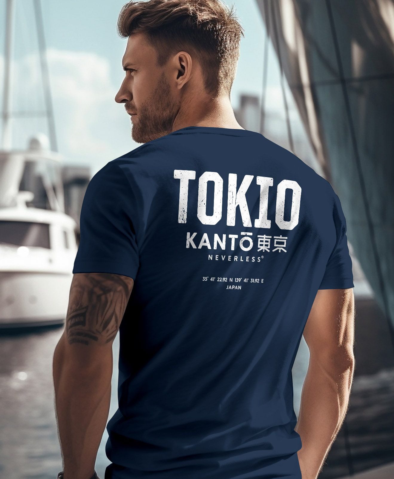Neverless Print-Shirt Herren T-Shirt Backprint Tokyo Japan Japanische Schriftzeichen Grafik mit Print