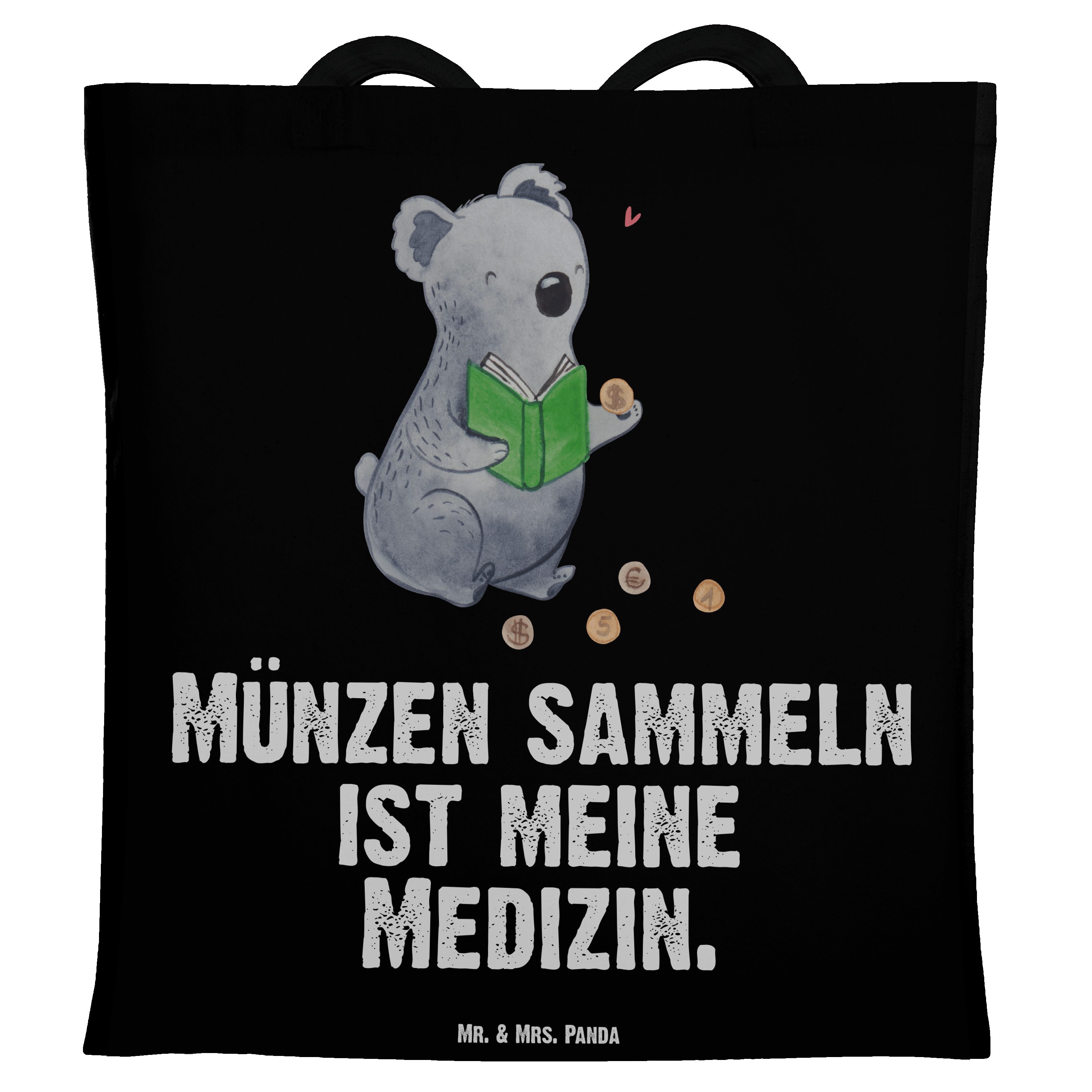 Mr. & Mrs. Panda Tragetasche Koala Münzen sammeln Medizin - Schwarz - Geschenk, Schenken, Einkaufs (1-tlg)