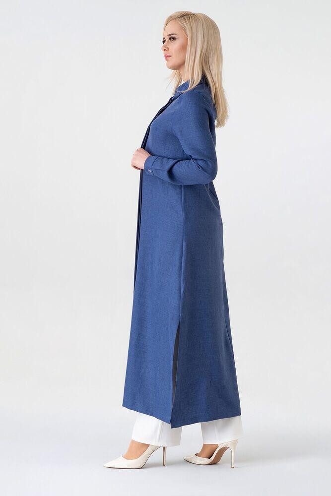 fashionshowcase Longtunika Damen lange Tunika verdeckte Knopfleiste Modest elastisch elegant minimalistischer Look, fließender Fall, ideal für Modest Outfits