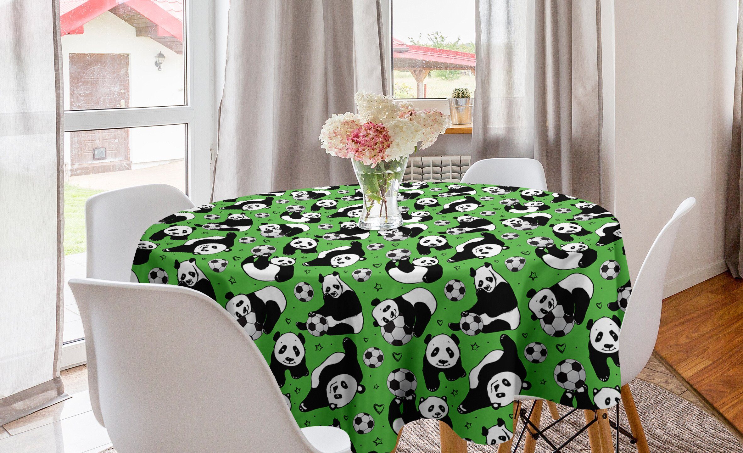 Kreis Abdeckung Esszimmer für Panda-Herz-Stern Tischdecke Dekoration, Küche Tischdecke Fußball Abakuhaus Lustiger
