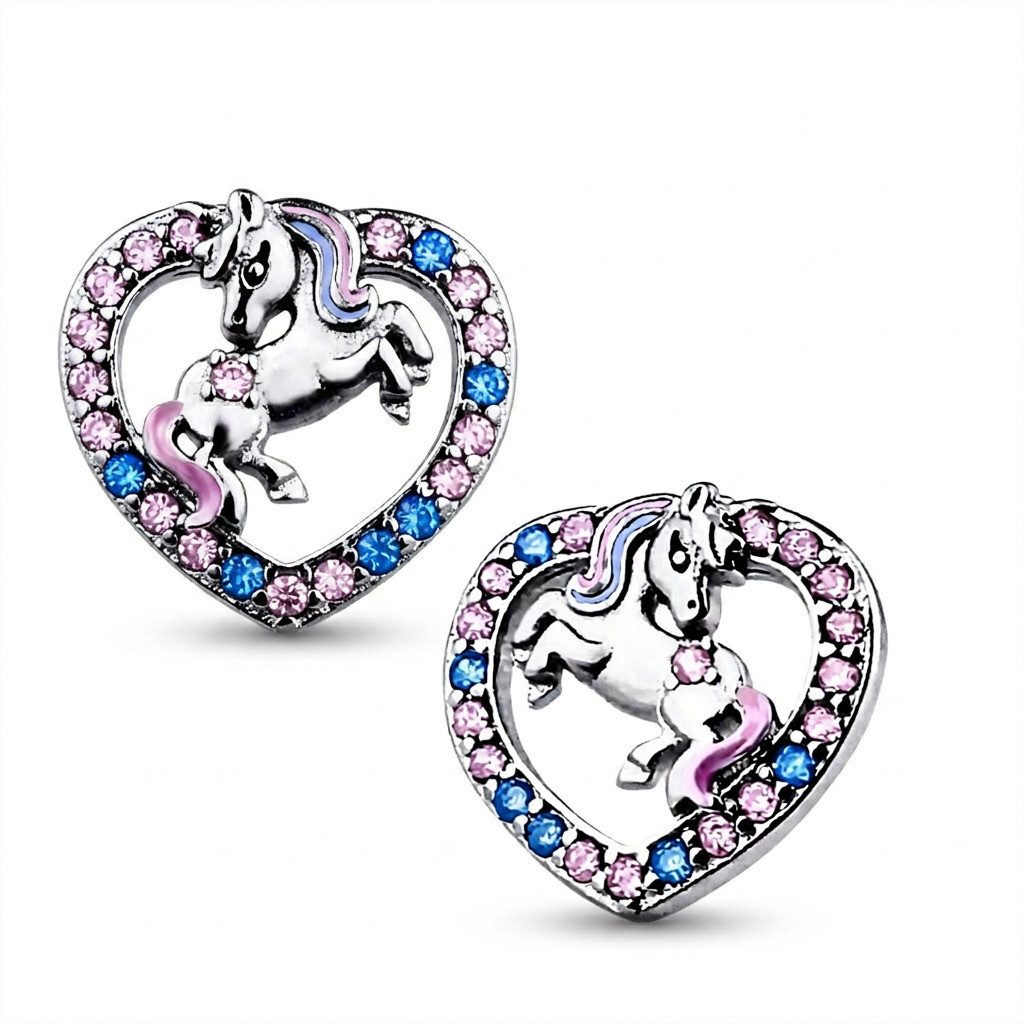 Paar Ohrstecker Ohrringe Zirkonia Herz Einhorn 925 Silber Kinder Mädchen Damen