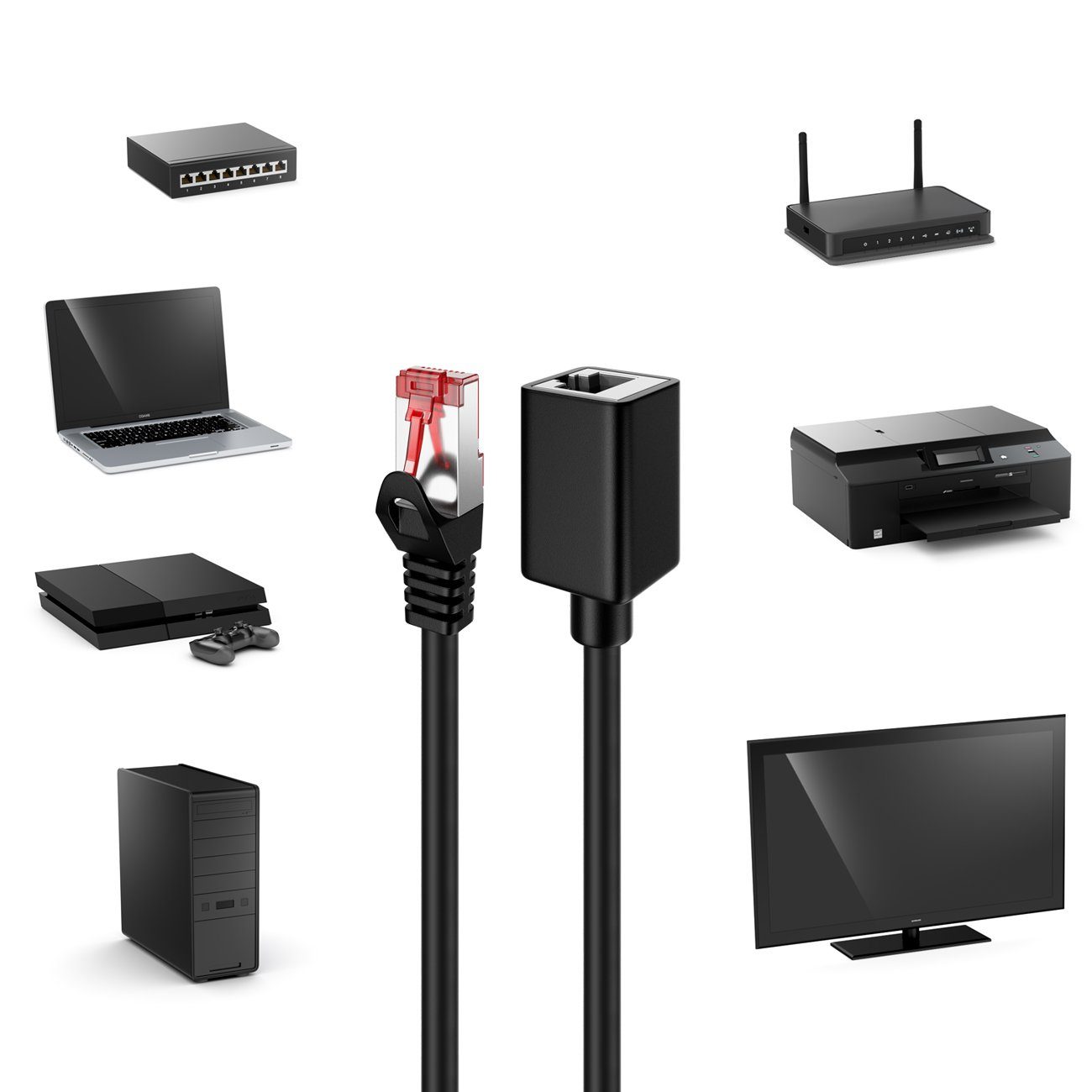 deleyCON deleyCON 5m CAT6 Patchkabel Verlängerung S/FTP Netzwerkkabel LAN DSL LAN-Kabel