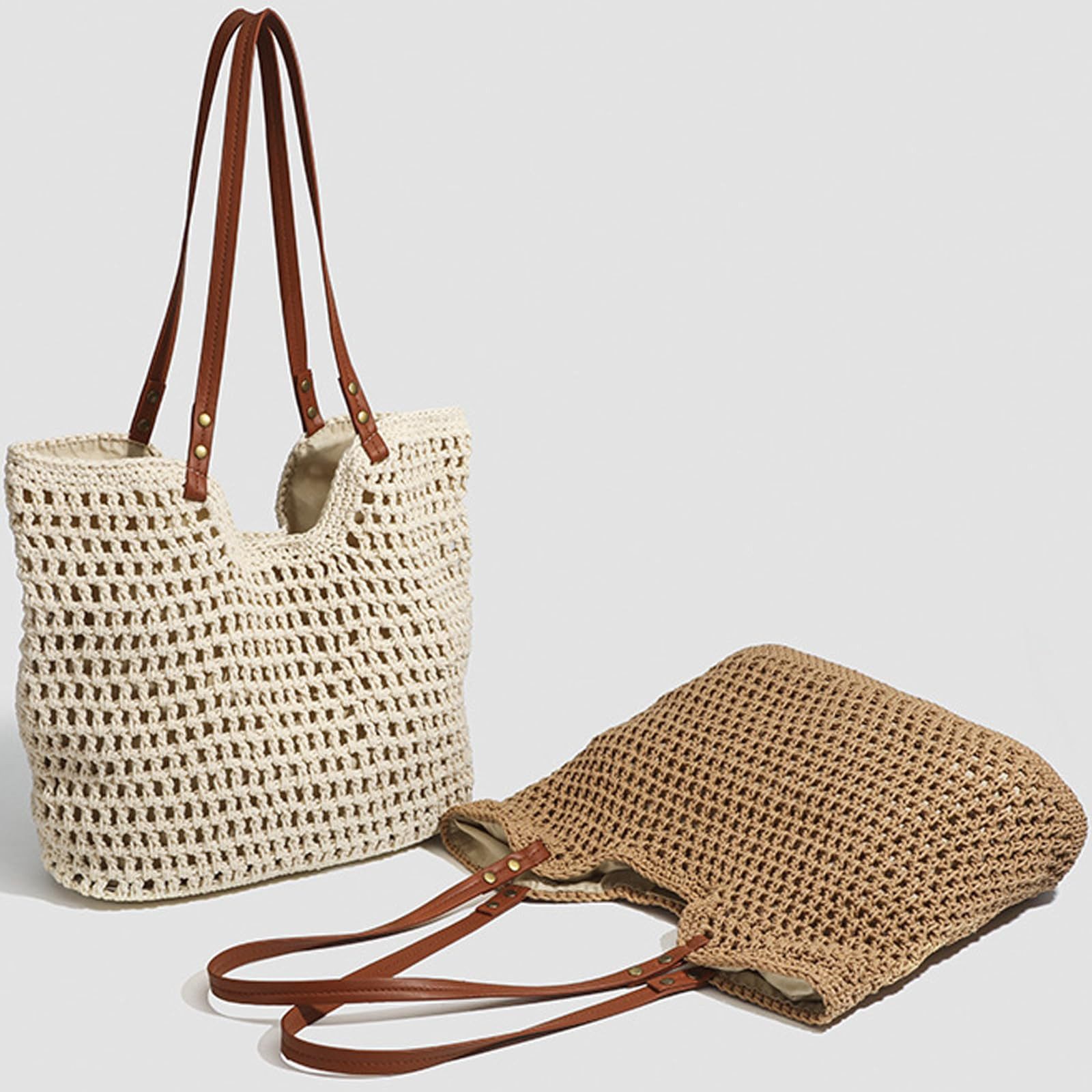 Zaewry Strandtasche Damen Große Strandtasche Familie Häkelstrandtaschen, weiche gewebte, Große Stroh-Umhängetasche, Shopper