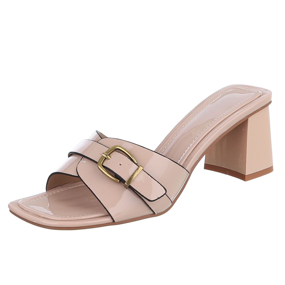 Damen Sandalette mit Blockabsatz und Schnalle Pantolette