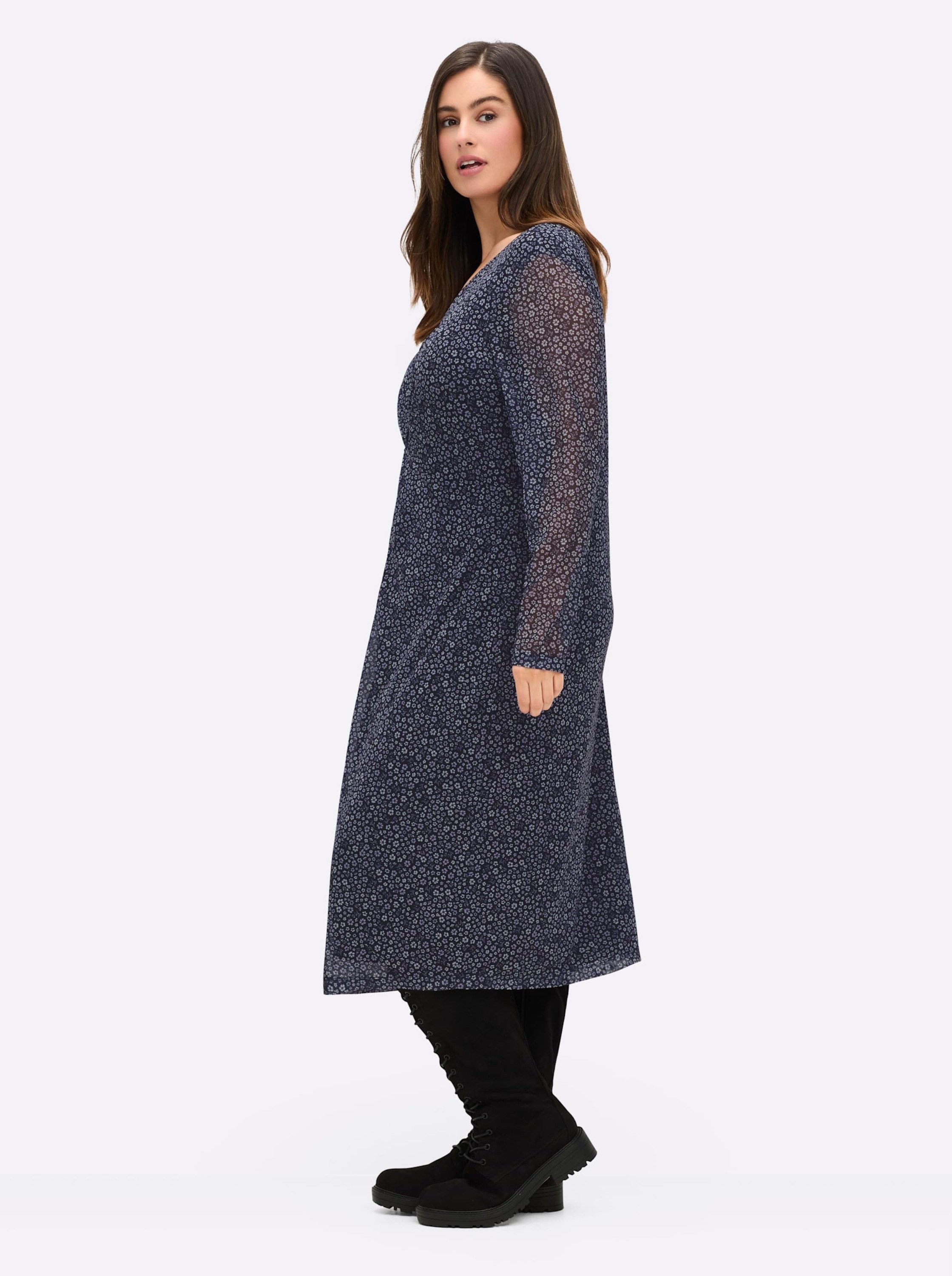 Sheego Jerseykleid Mesh-Kleid Langarm