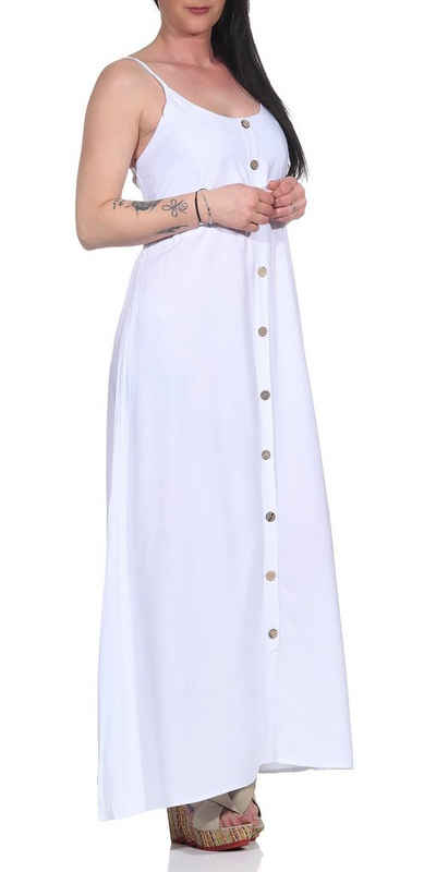 Aurela Damenmode Sommerkleid Damenkleider luftige und leichte Maxikleider lange Sommerkleider mit langer Deko Knopfleiste und Bindeband