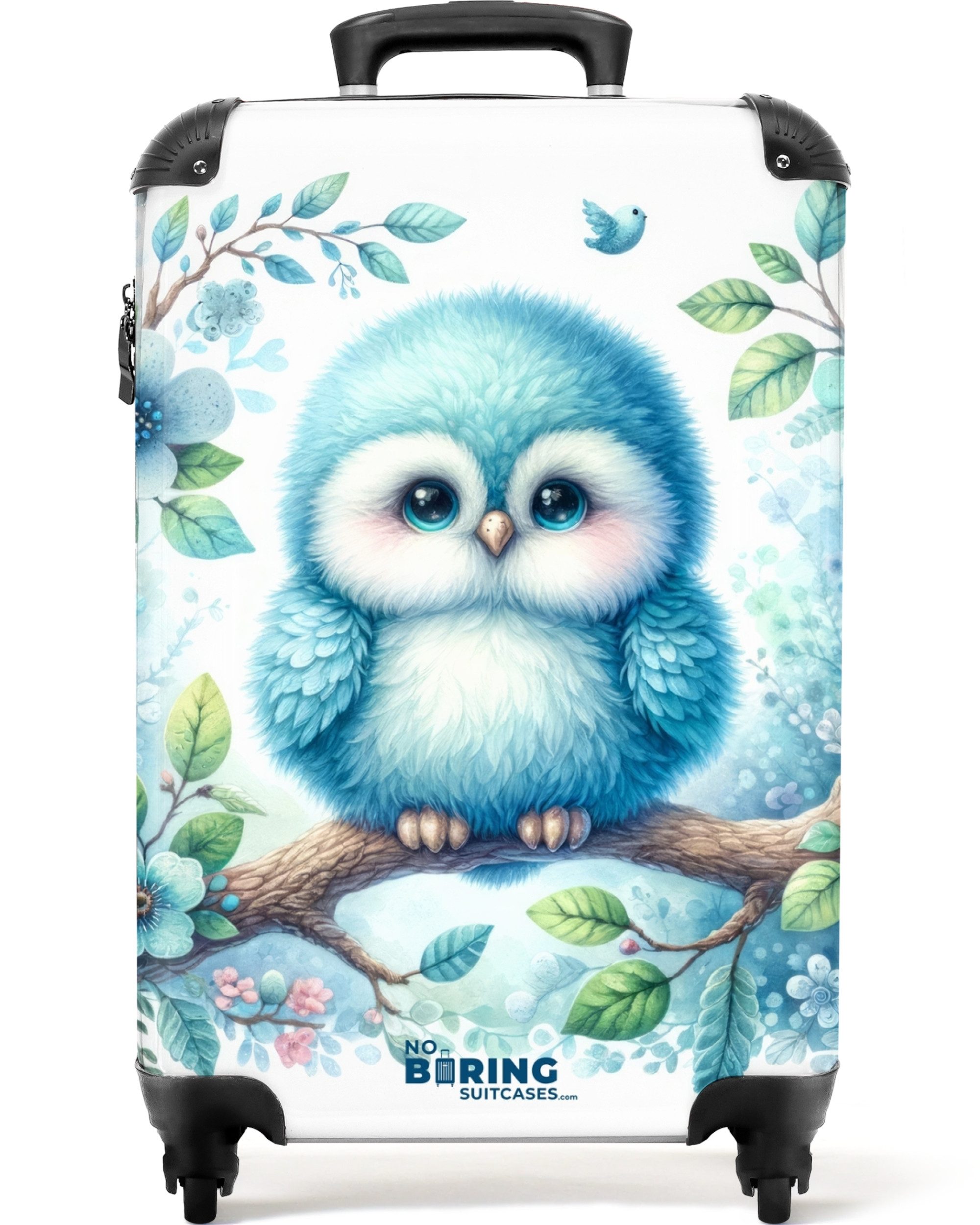 Kinderkoffer Blaues Eulenjunges auf Ast 55x35x20cm