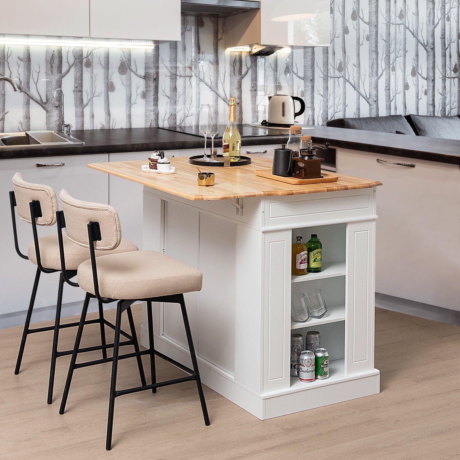 COSTWAY Küchenbuffet klappbare Arbeitsplatte,120cm breite,schwarz günstig online kaufen