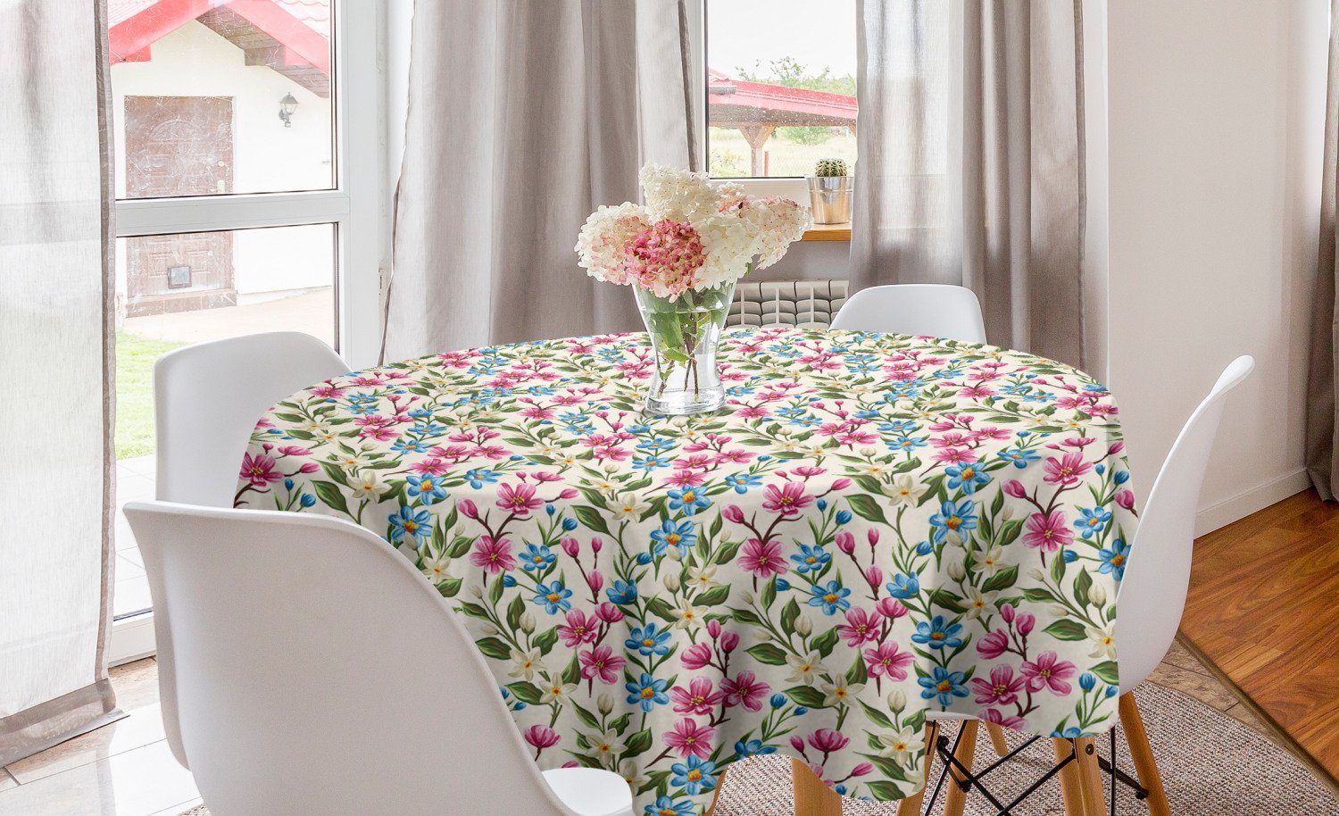 Abakuhaus Tischdecke Kreis Tischdecke Abdeckung für Esszimmer Küche Dekoration, Blumen Blühende Blumen Bouquet