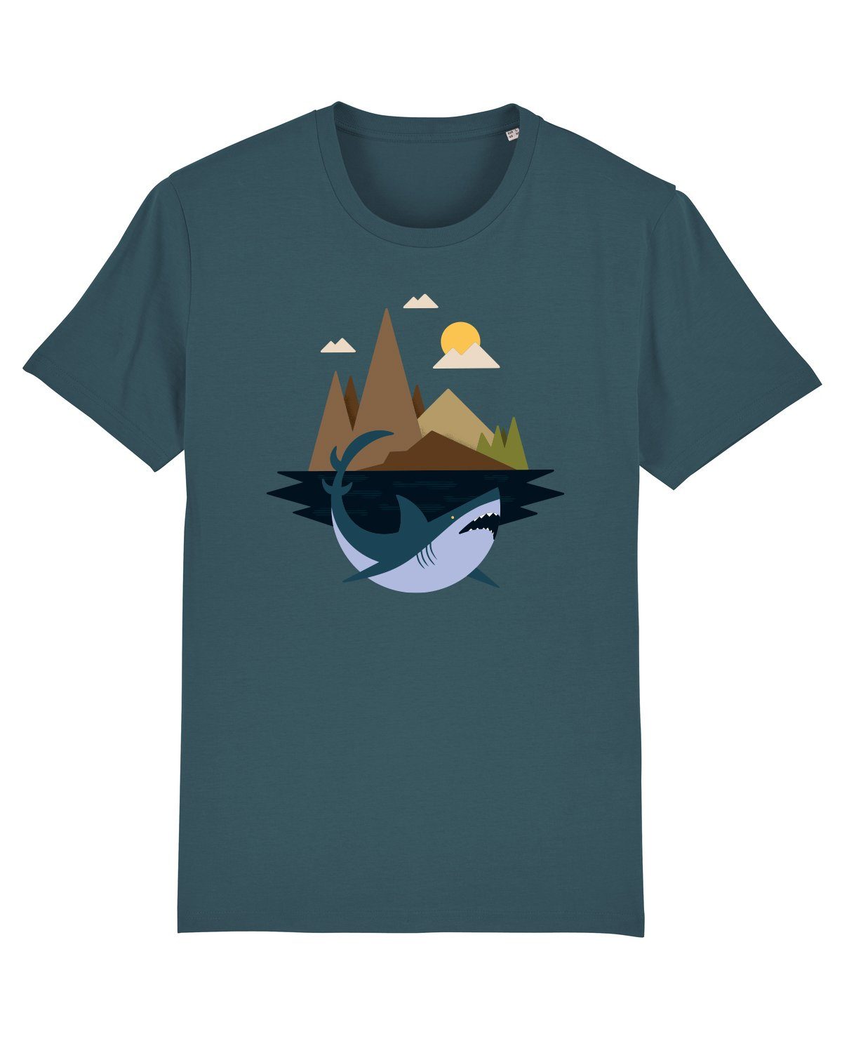 wat? Apparel (1-tlg) Island Shark Print-Shirt pertrol