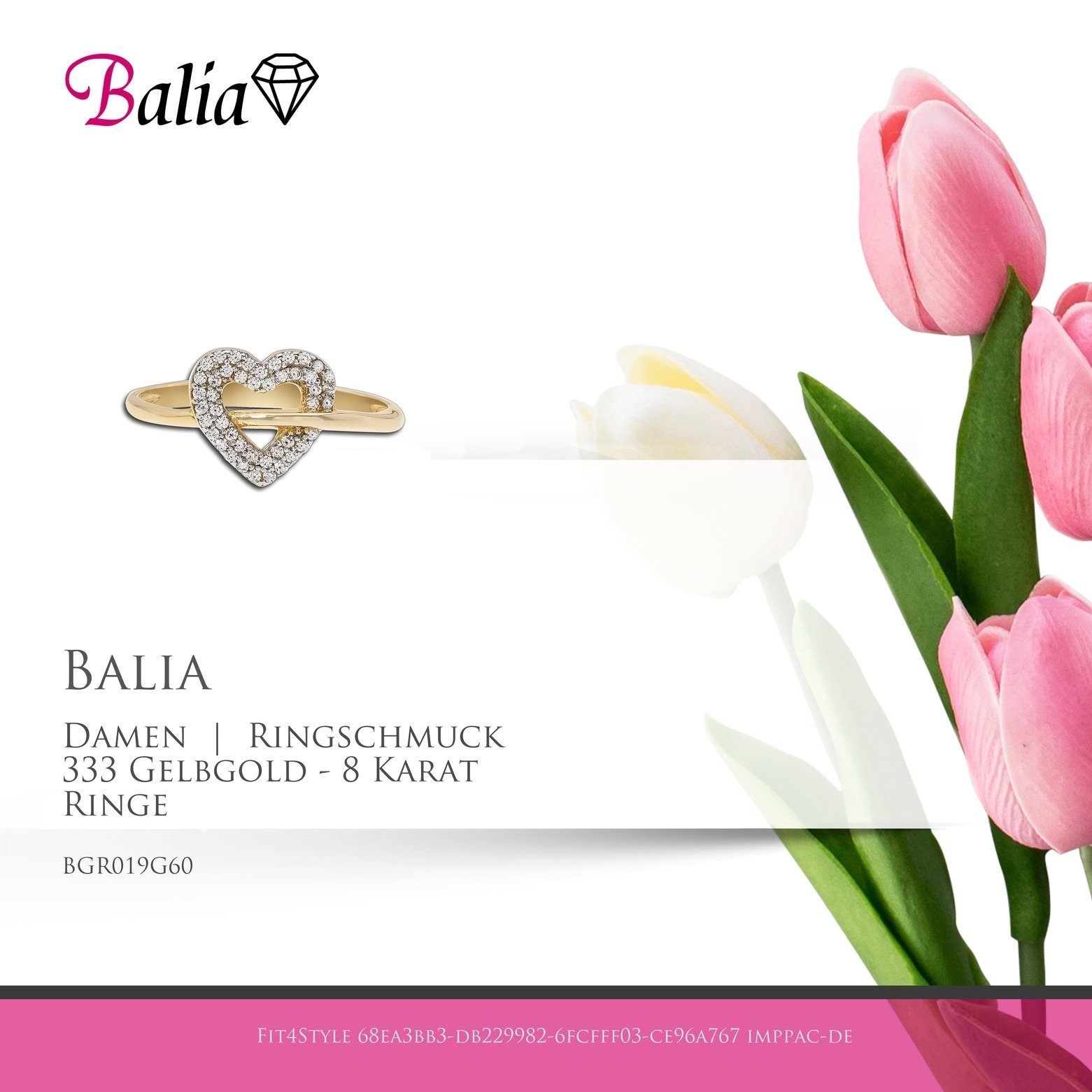 Balia für Damen Gold Ring Ringe, Goldring 333 8Kt Damen (Fingerring), (19,1) 60 Balia - 8 Gr.60 Gelbgold Karat Herz,