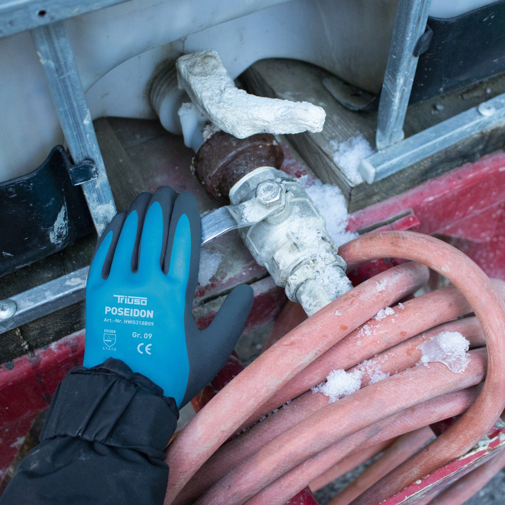 Triuso Arbeitshandschuhe Nylon-Handschuh Latex-Beschichtung mit vor Schutz Säuren, wasserdicht, Alkoholen Poseidon schwachen
