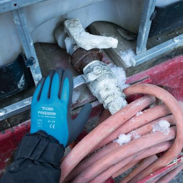 Triuso Arbeitshandschuhe Nylon-Handschuh Poseidon mit Latex-Beschichtung wasserdicht, Schutz vor schwachen Säuren, Alkoholen