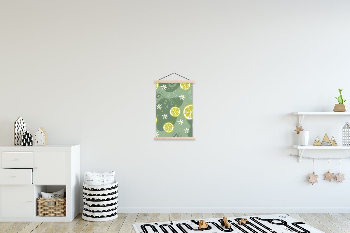 MuchoWow Poster Sommer - Früchte - Blumen - Tropfen, (1 St), Posterleiste, Textilposter für Wohnzimmer, Bilderleiste, Magnetisch