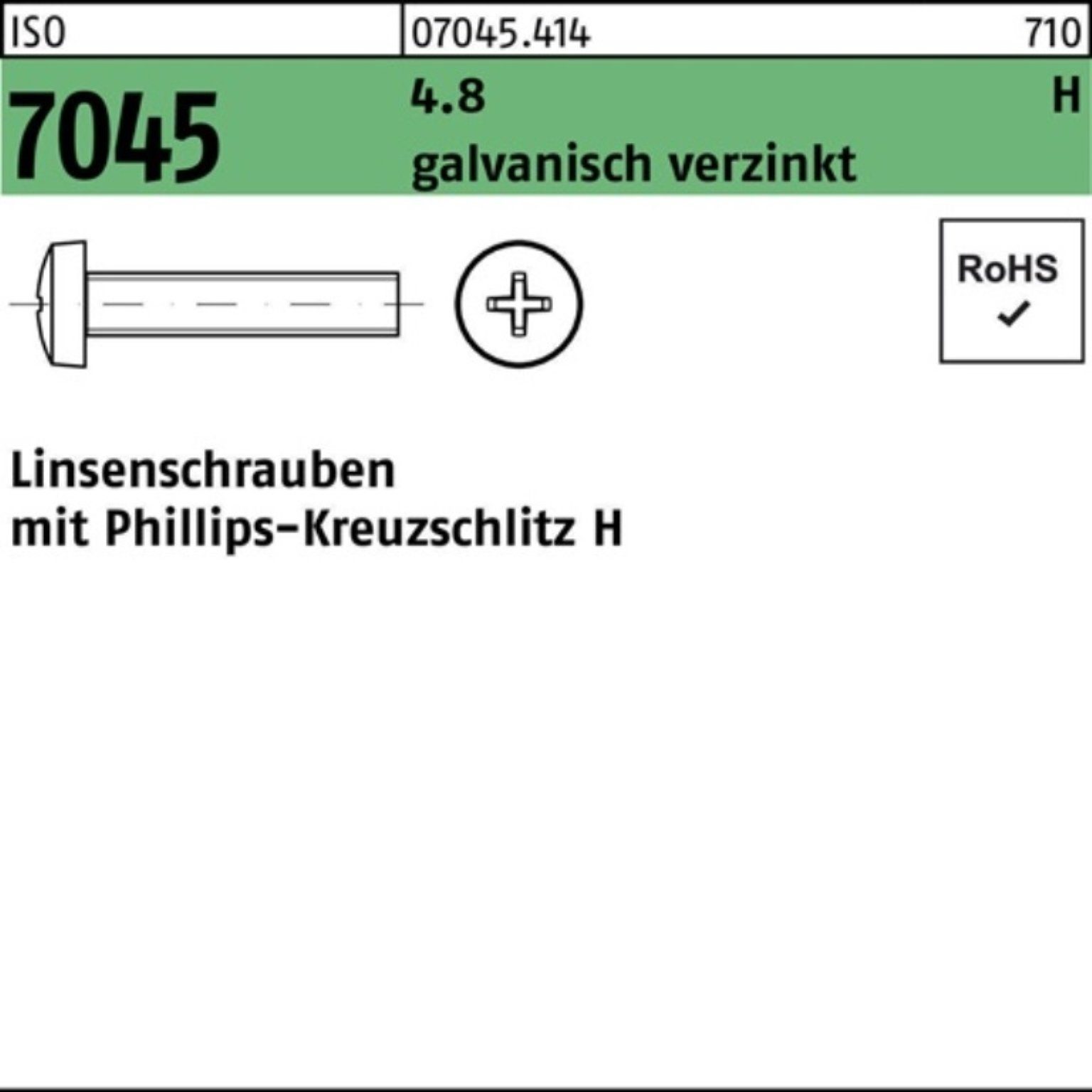 ISO M3x55-H Schraube Flachkopfschraube 200St. galv.verz. Pack 7045 PH 4.8 200er Reyher