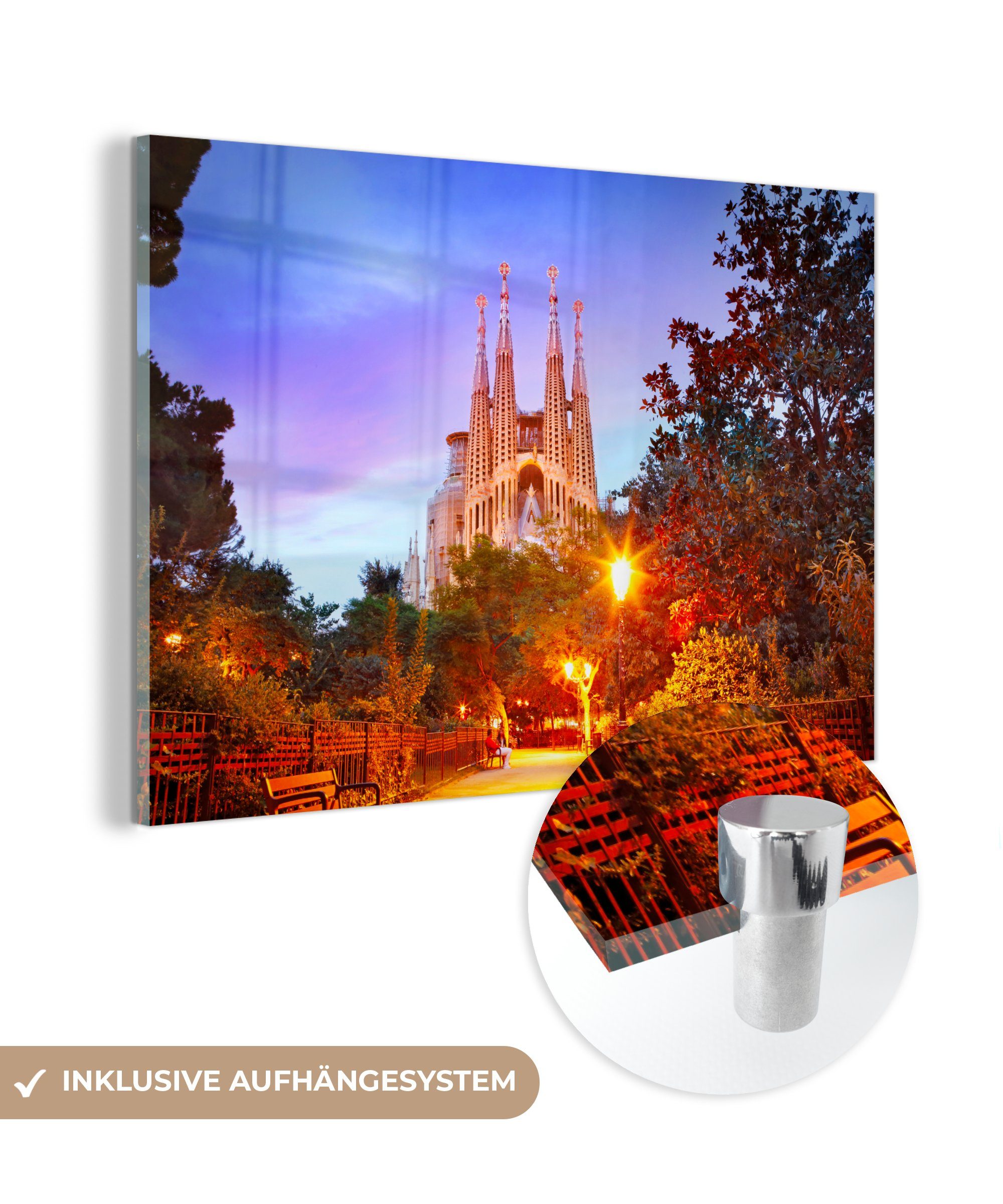 MuchoWow Acrylglasbild Kathedrale Sagrada Familia in der Abenddämmerung Barcelona, (1 St), Acrylglasbilder Wohnzimmer & Schlafzimmer