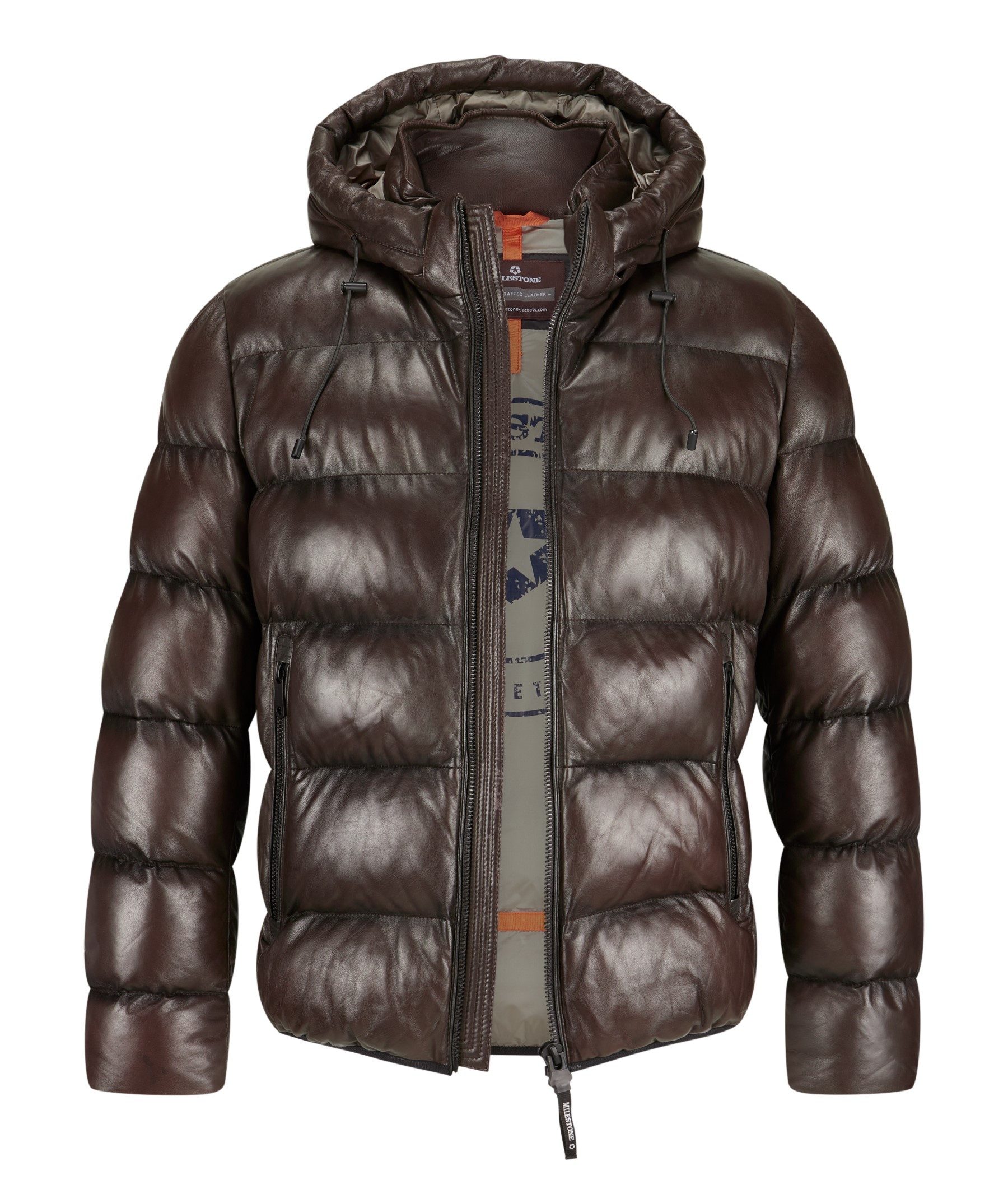 Milestone Lederjacke MSSalomon leichte, Wetterbeständige Lederjacke mit abnehmbarer Kapuze