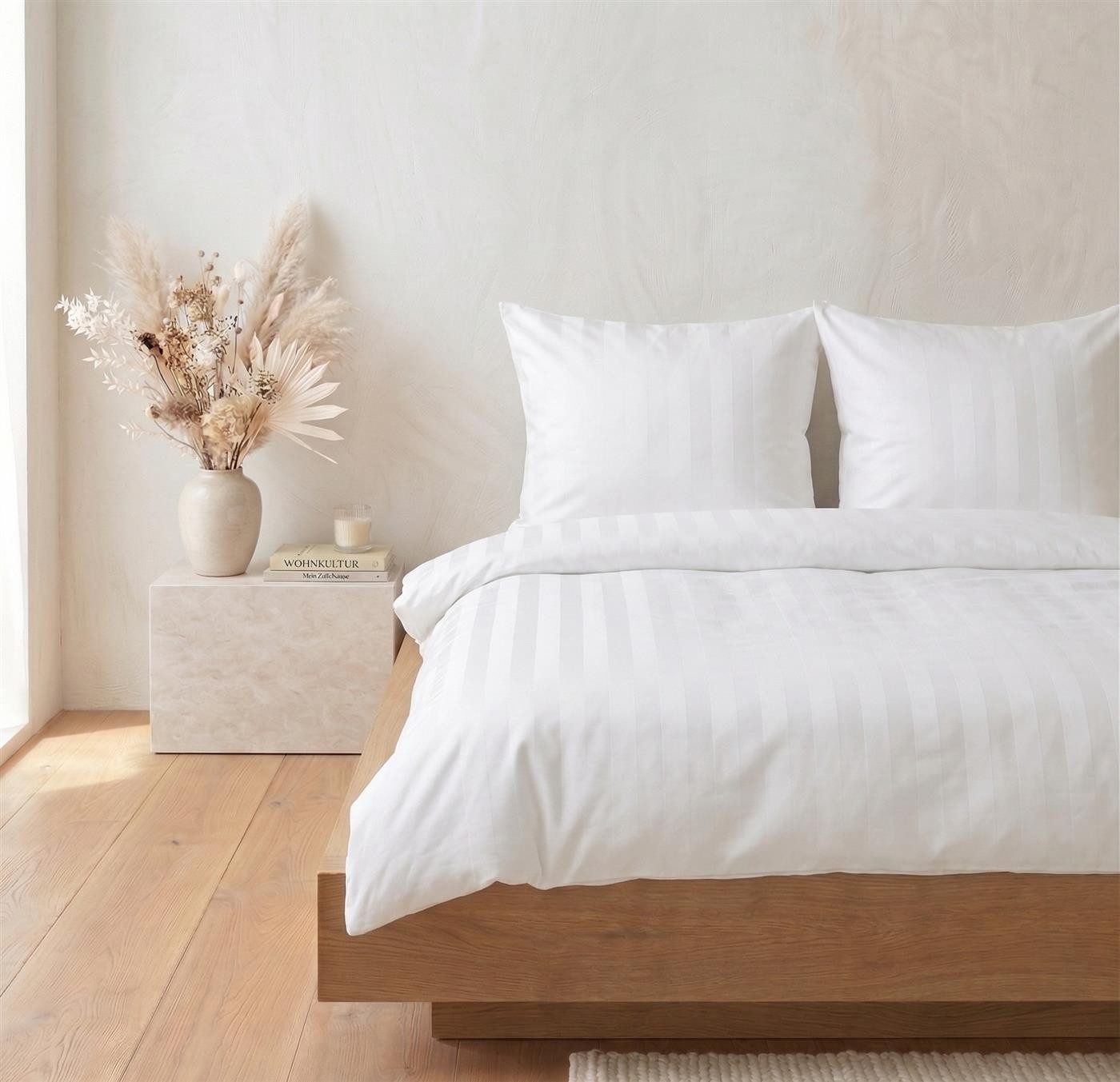 Carpe Sonno Bettwäsche Damast 135x200 155x220 Streifen Baumwolle elegante Hotel Bettwäsche, Damast, 2 teilig, Klassische Bettwaren Allergiker Bettbezug Set Reißverschluss