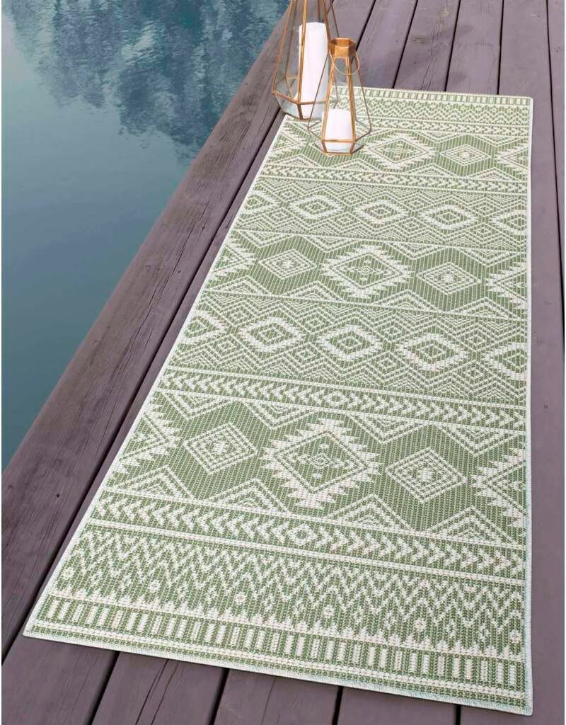 Carpet Küche, Läufer & Höhe: 5 für mm, flach Terrasse, UV-beständig, gewebt grün rechteckig, Wetterfest Balkon, Palm, City,