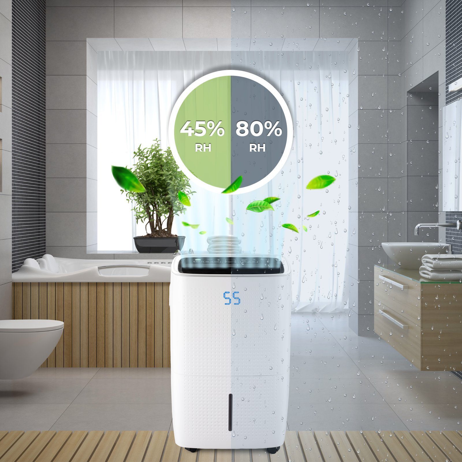 VENDOMNIA Luftentfeuchter Luftentfeuchter 30-60L Bautrockner Raumentfeuchter Entfeuchtungsgerät, 2 Displays elektrisch Timer Auto-Modus