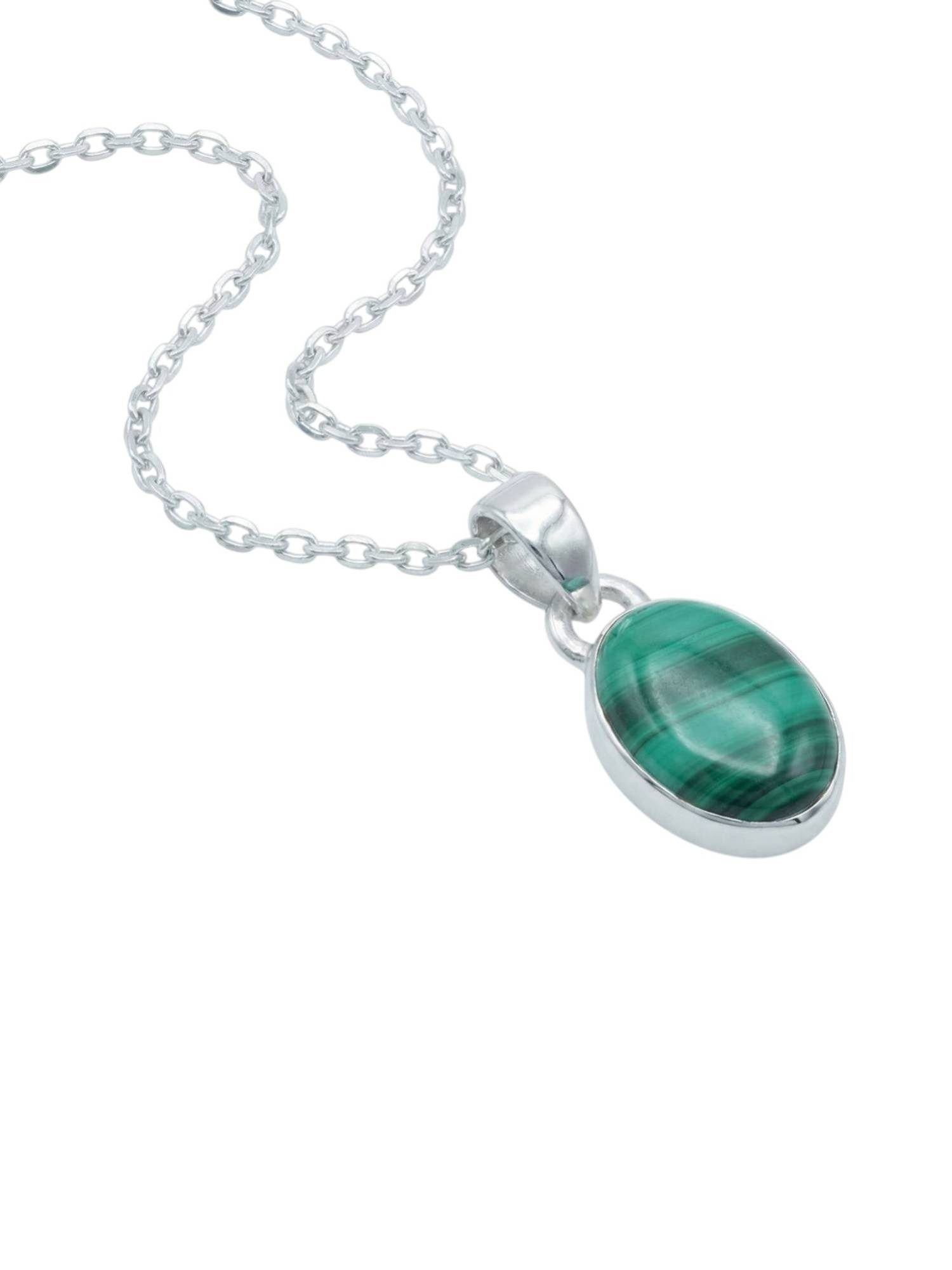 Kette mit Anhänger SAMA oval aus 925 Silber mit Malachit