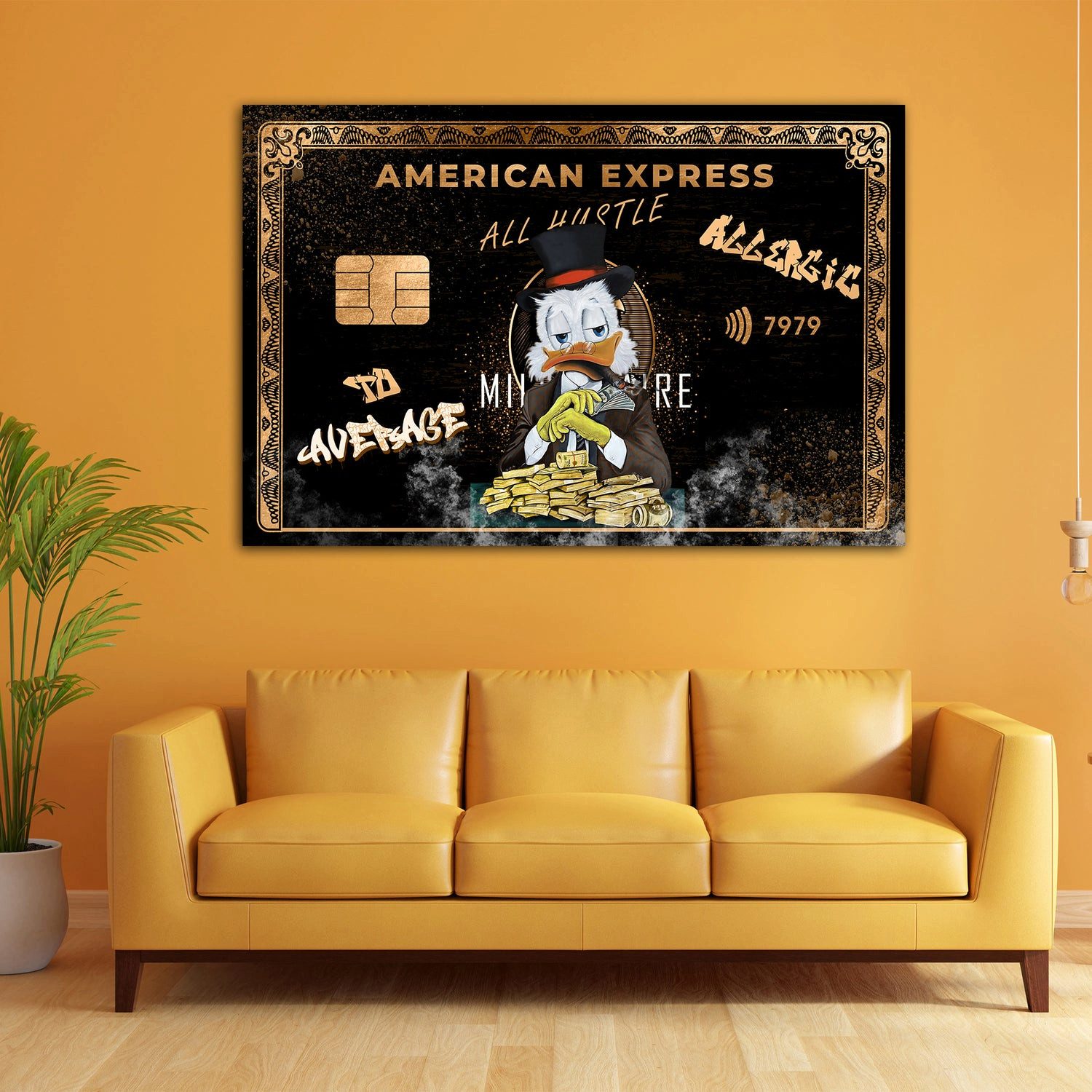 Artedinoi Leinwandbild Pop Art Duck Comic Karte Motivation Geld Wandbild Leinwandbild XL Wand, Comic-Ente mit Spielkarte und Geld