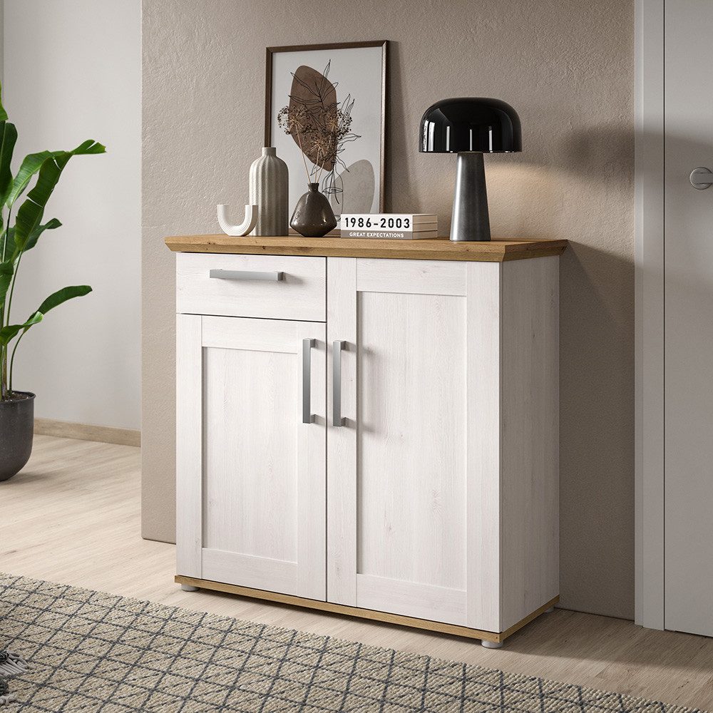 Lomadox Kommode VISOKO-158, 95 cm breit in Lärche & Eiche, Landhaus-Stil