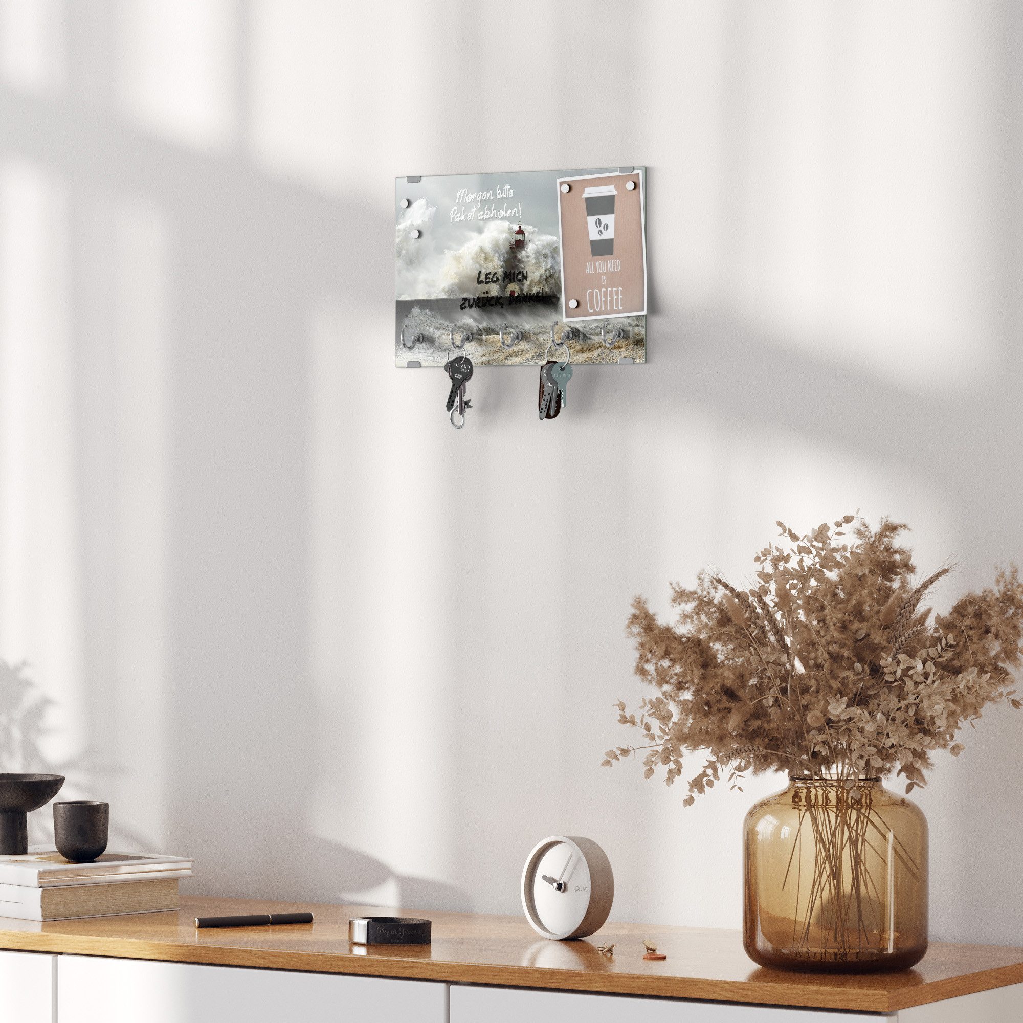 DEQORI Schlüsselbrett 'Leuchtturm bei Sturmflut', (1 St), Schlüsselhalter Schlüssel Haken Schlüsselboard modern Schlüsselleiste