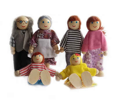 XDeer Biegepuppe 6 Stück Puppen Familie Set aus Holz Mini Puppenhaus, Puppenhaus Figuren Spielzeuge