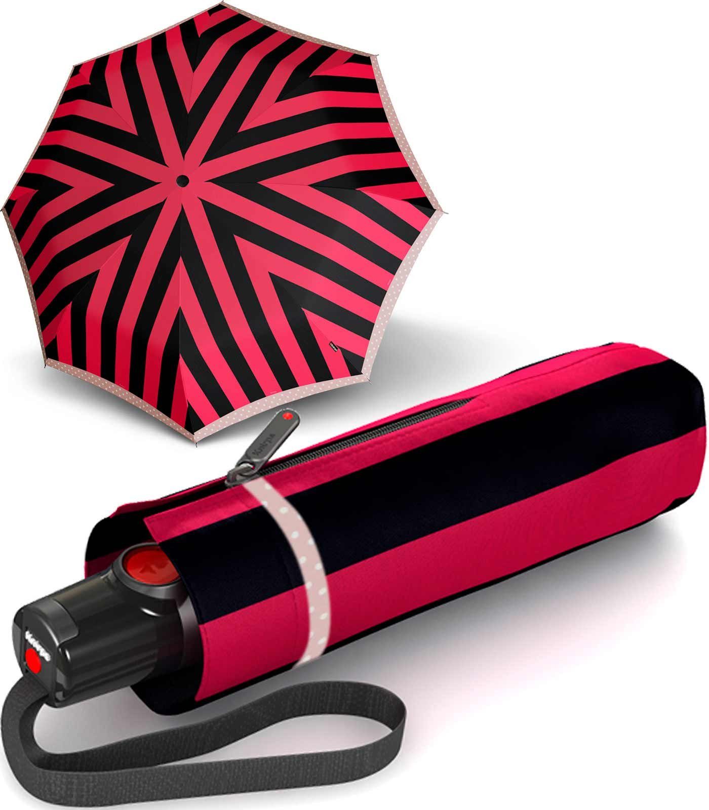 Knirps® Taschenregenschirm T.100 Duomatic schwarz-rot Automatikschirm für UV-Schutz kleiner - Auf-Zu-Automatik die Iguacu, Handtasche