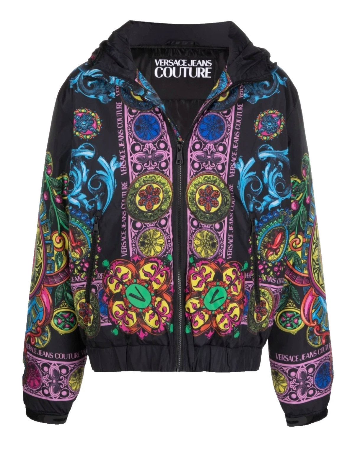 Versace Kurzjacke Regalia Baroque Jacke Bomber Blouson mit Kapuze Loose Fit Regalia- und Baroque-Allover-Design in Multicolor