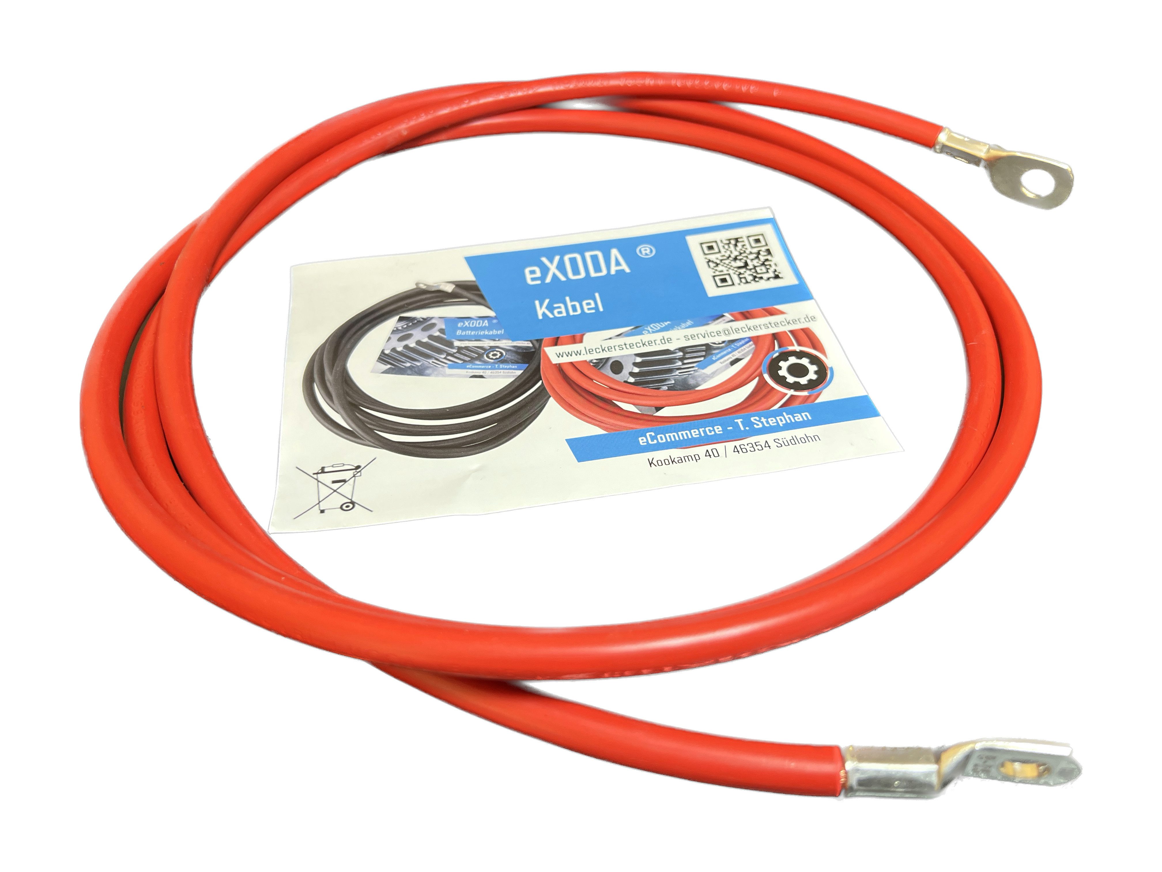 eXODA 25 mm2 M8 M10 Batteriekabel, Rot, (200 cm), 99% Kupfer