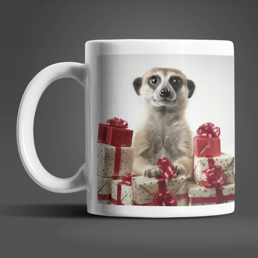 WS-Trend Tasse Erdmännchen Geschenke Weihnachten Kaffeetasse Teetasse, Keramik, 330 ml