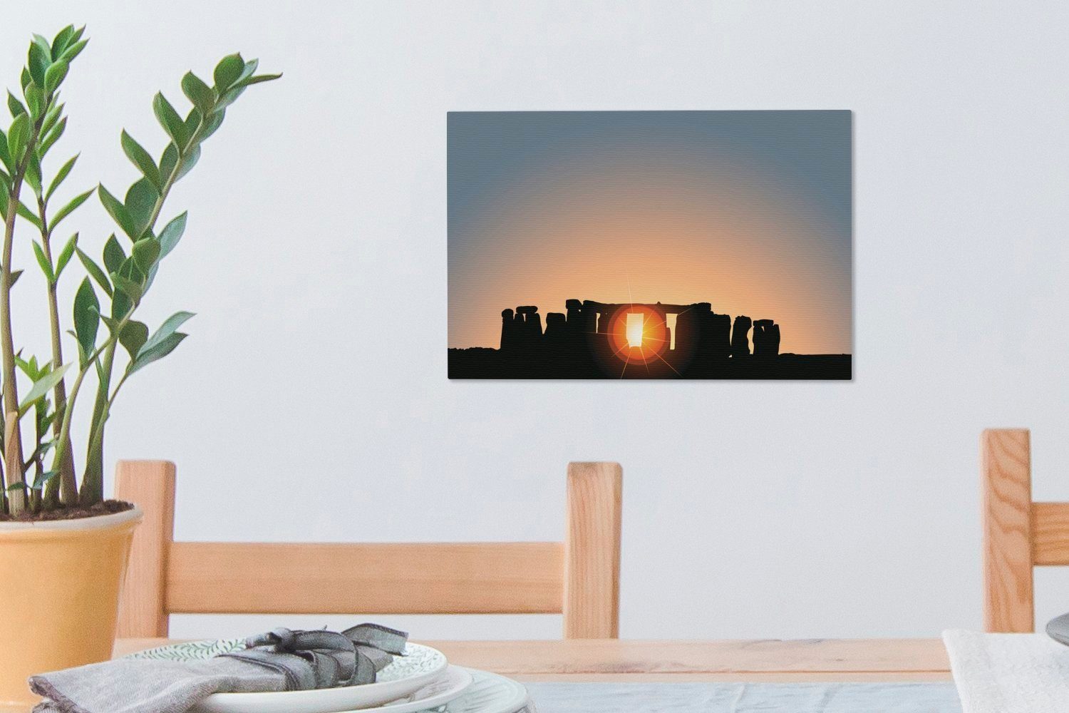 St), Sonnenaufgangs hinter Illustration des Eine cm Wanddeko, Aufhängefertig, 30x20 Leinwandbild (1 Stonehenge, Leinwandbilder, OneMillionCanvasses® Wandbild