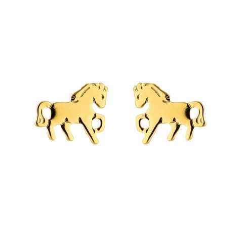 Adelia´s Paar Ohrhänger 585 Gold Ohrringe Ohrstecker Pferd, Goldschmuck für Damen