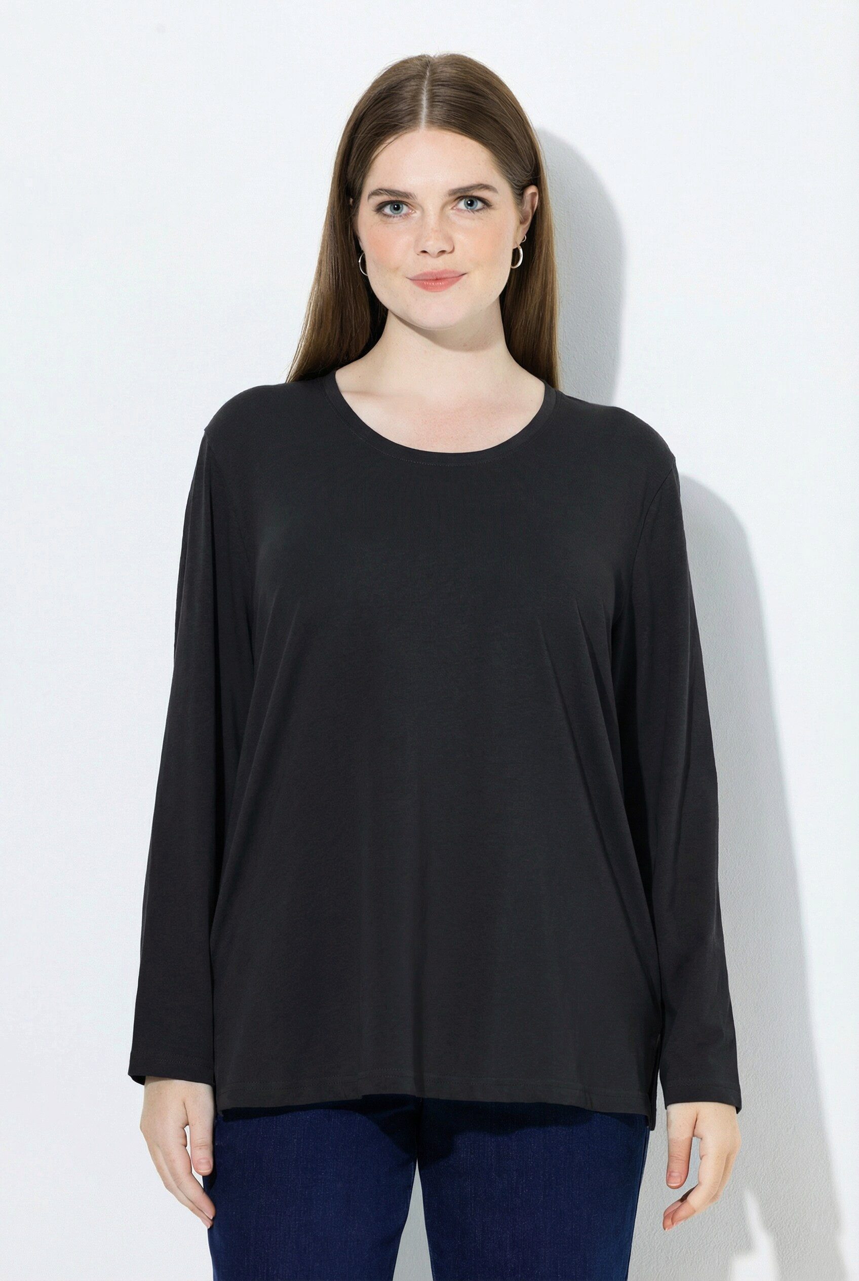 Ulla Popken T-Shirt Shirt Relaxed Rundhalsausschnitt Langarm